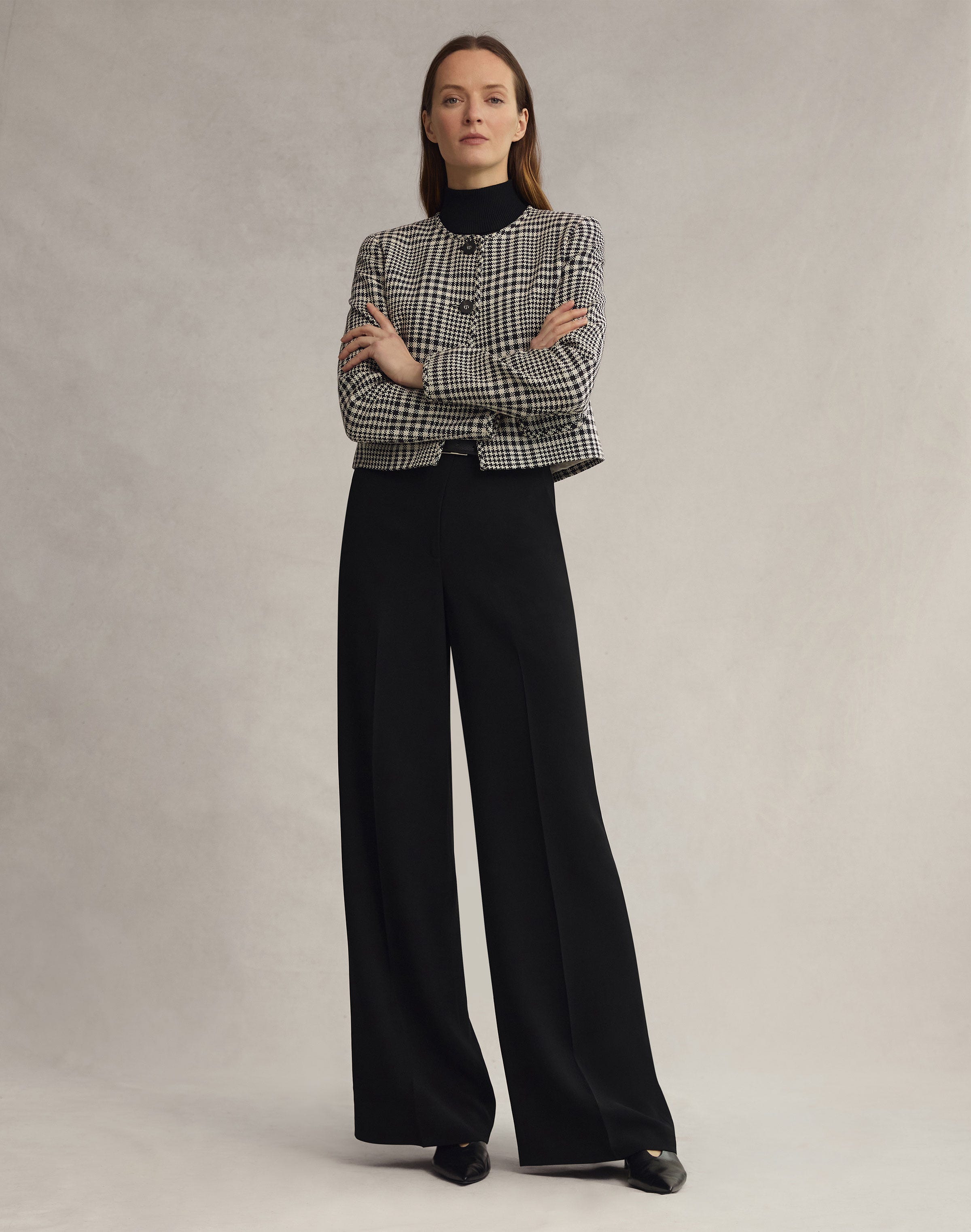 Grid Plaid Corded Cotton Patch Pocket Cropped Jacket