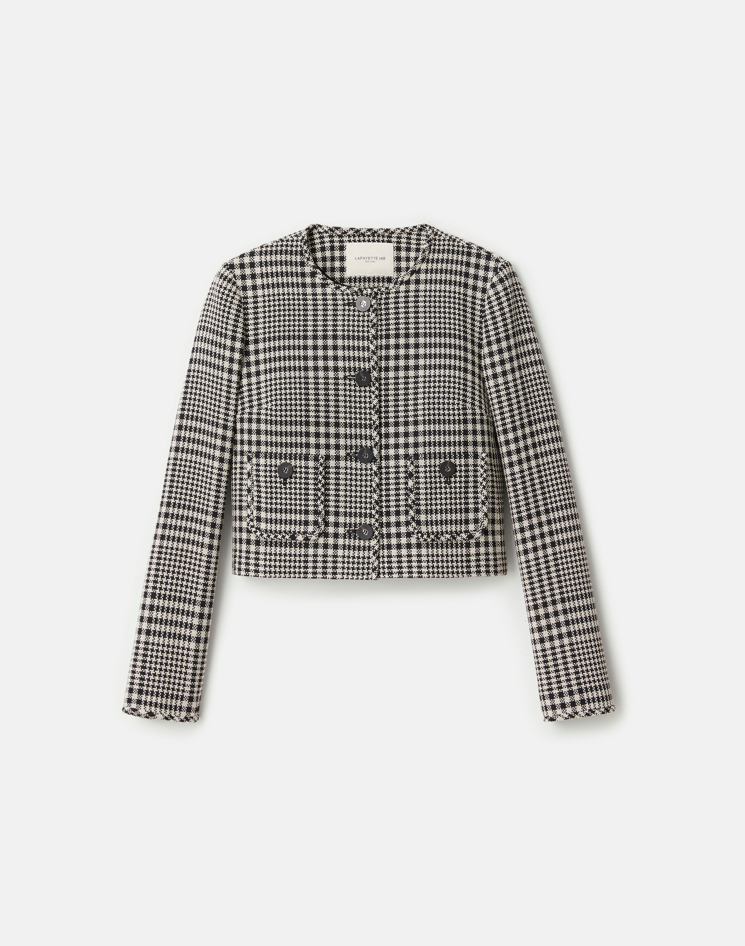 Grid Plaid Corded Cotton Patch Pocket Cropped Jacket