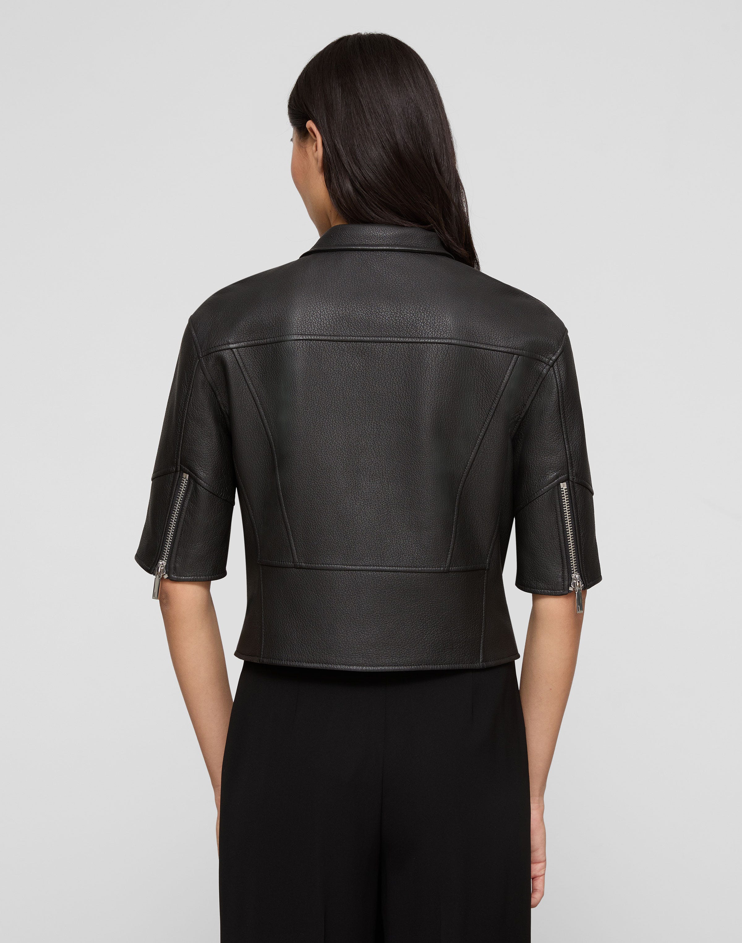 Full Grain Leather Short Sleeve Moto Jacket