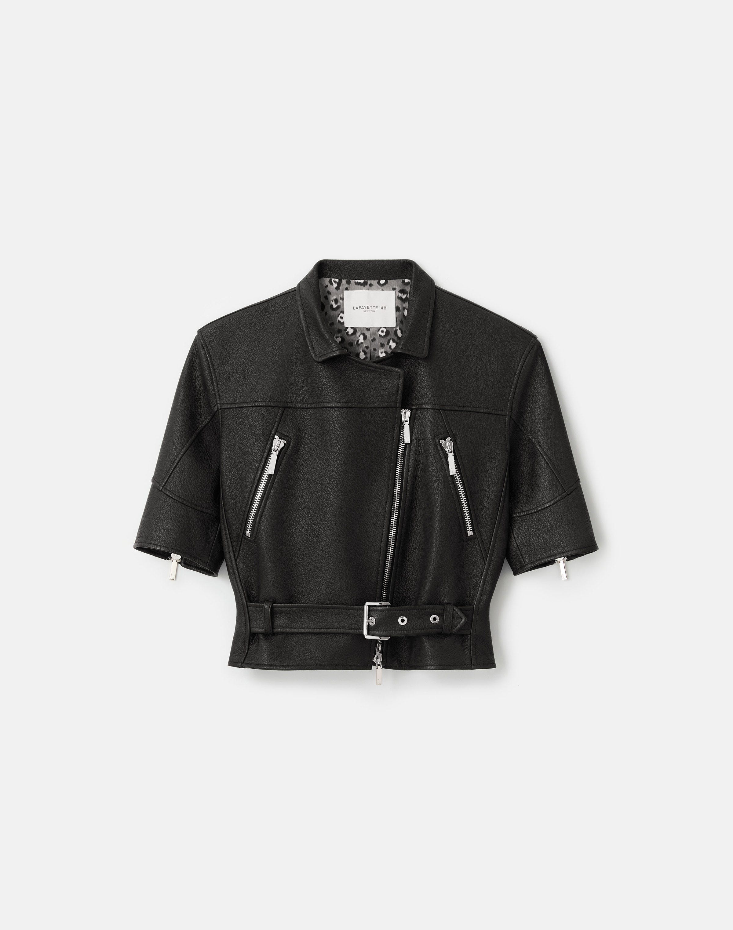 Full Grain Leather Short Sleeve Moto Jacket
