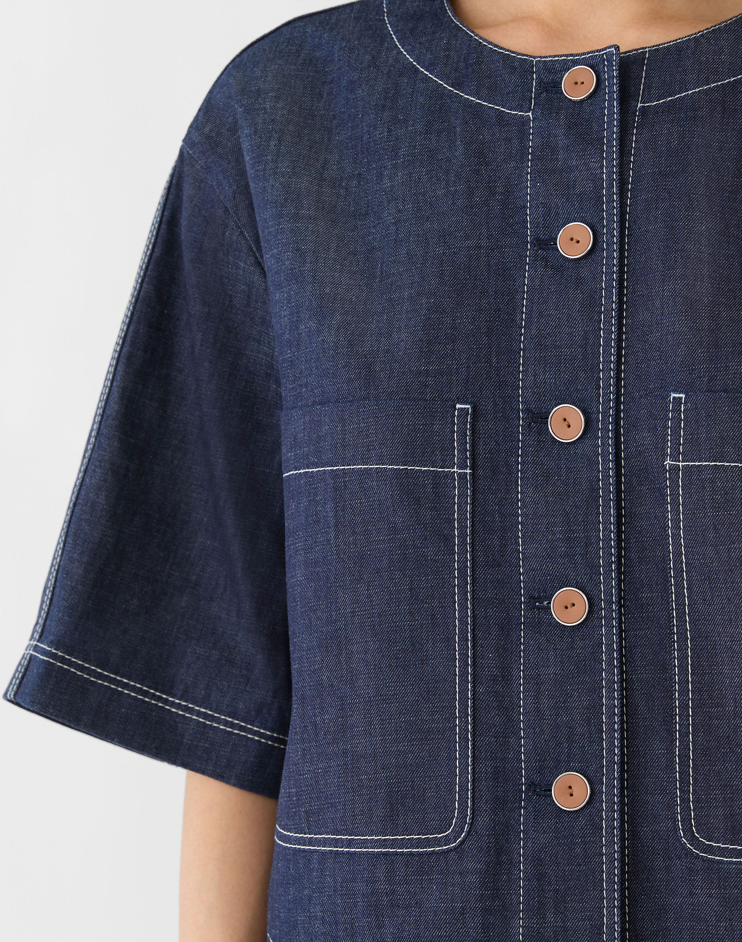 Chambray Patch Pocket Cropped Jacket