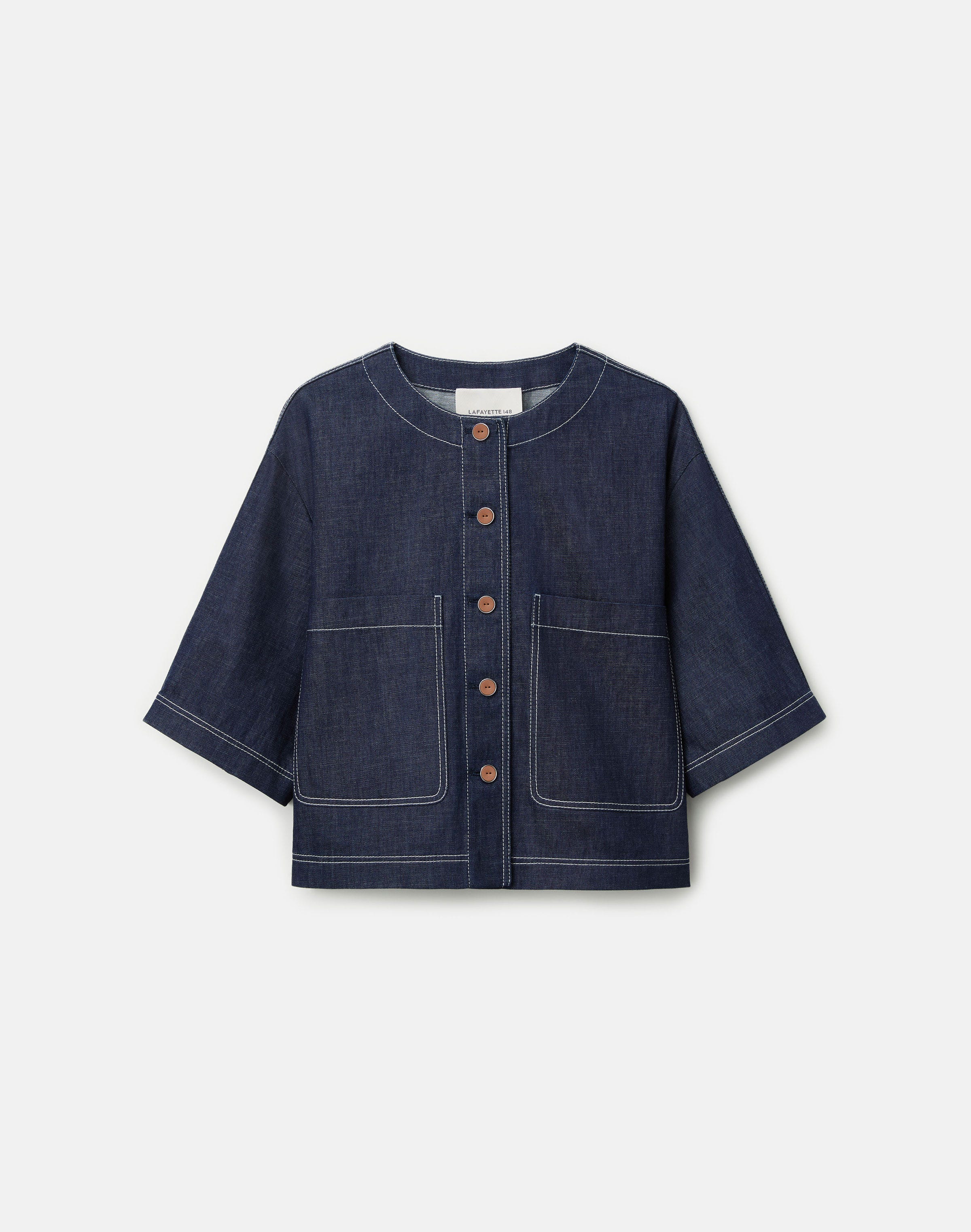 Chambray Patch Pocket Cropped Jacket