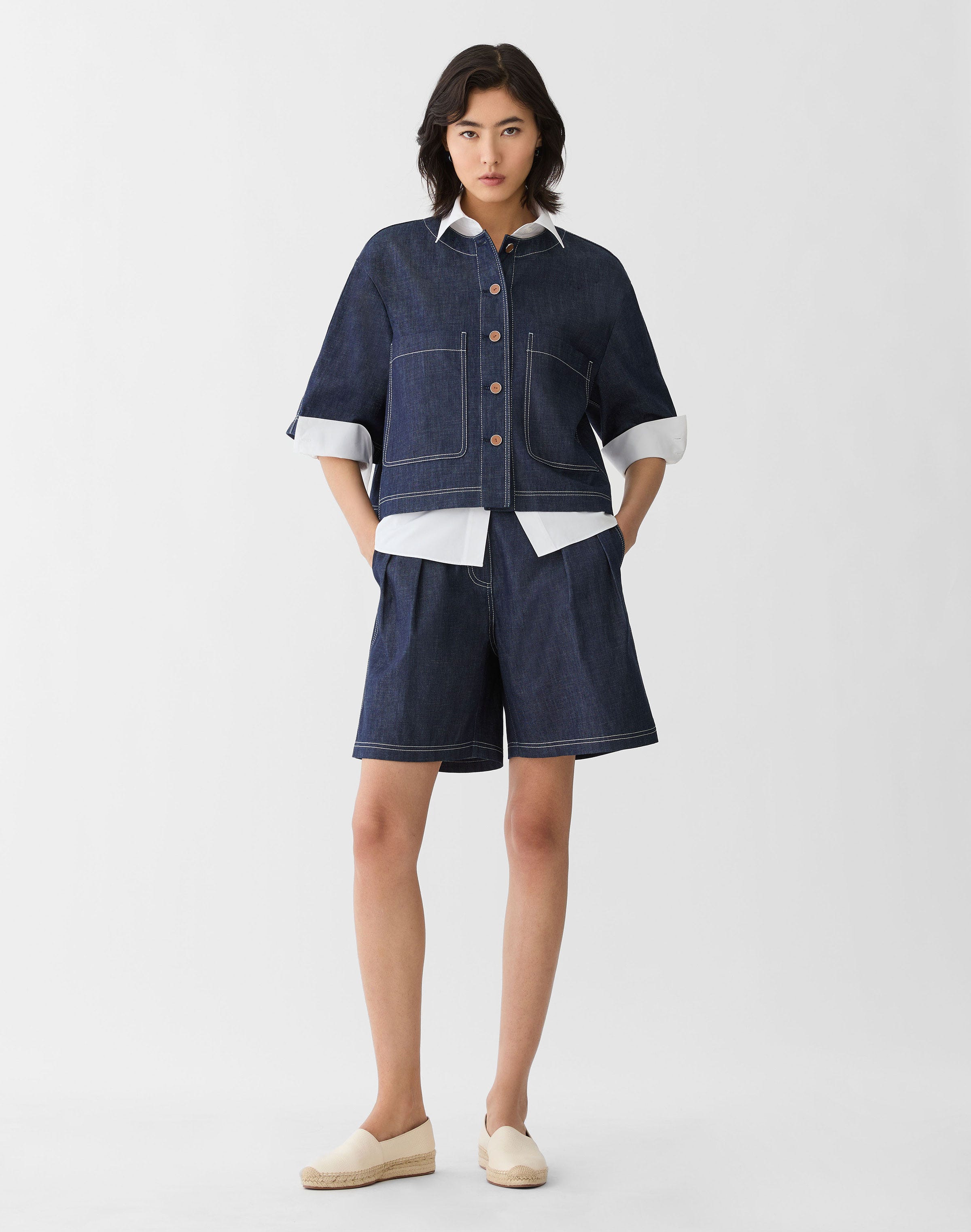 Chambray Patch Pocket Cropped Jacket