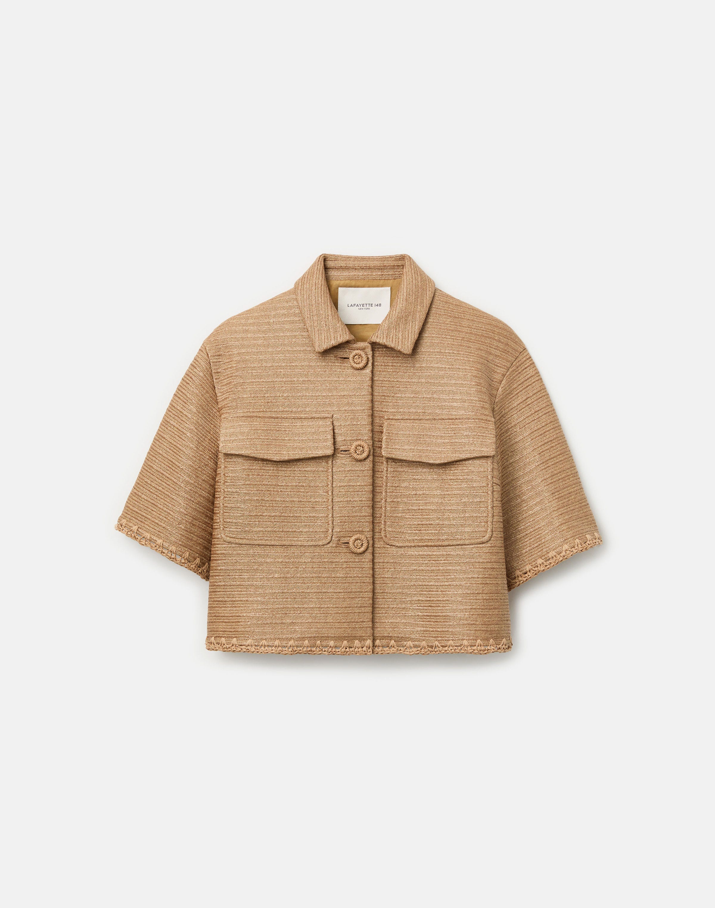 Raffia-Effect Floral Embellished Cropped Jacket