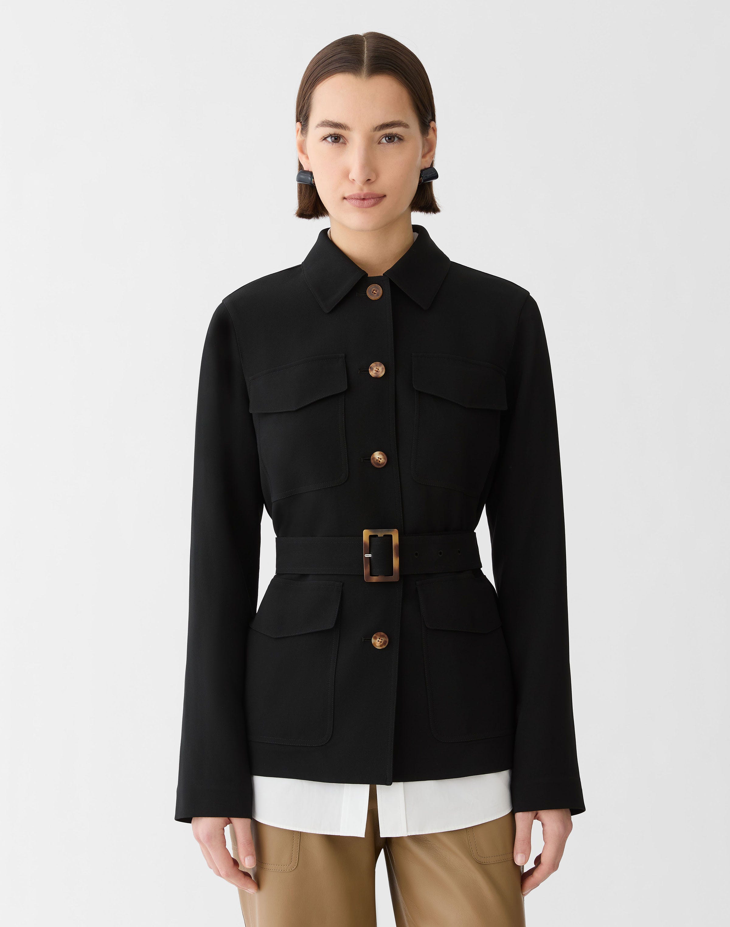 Responsible Finesse Crepe Belted Shirt Jacket