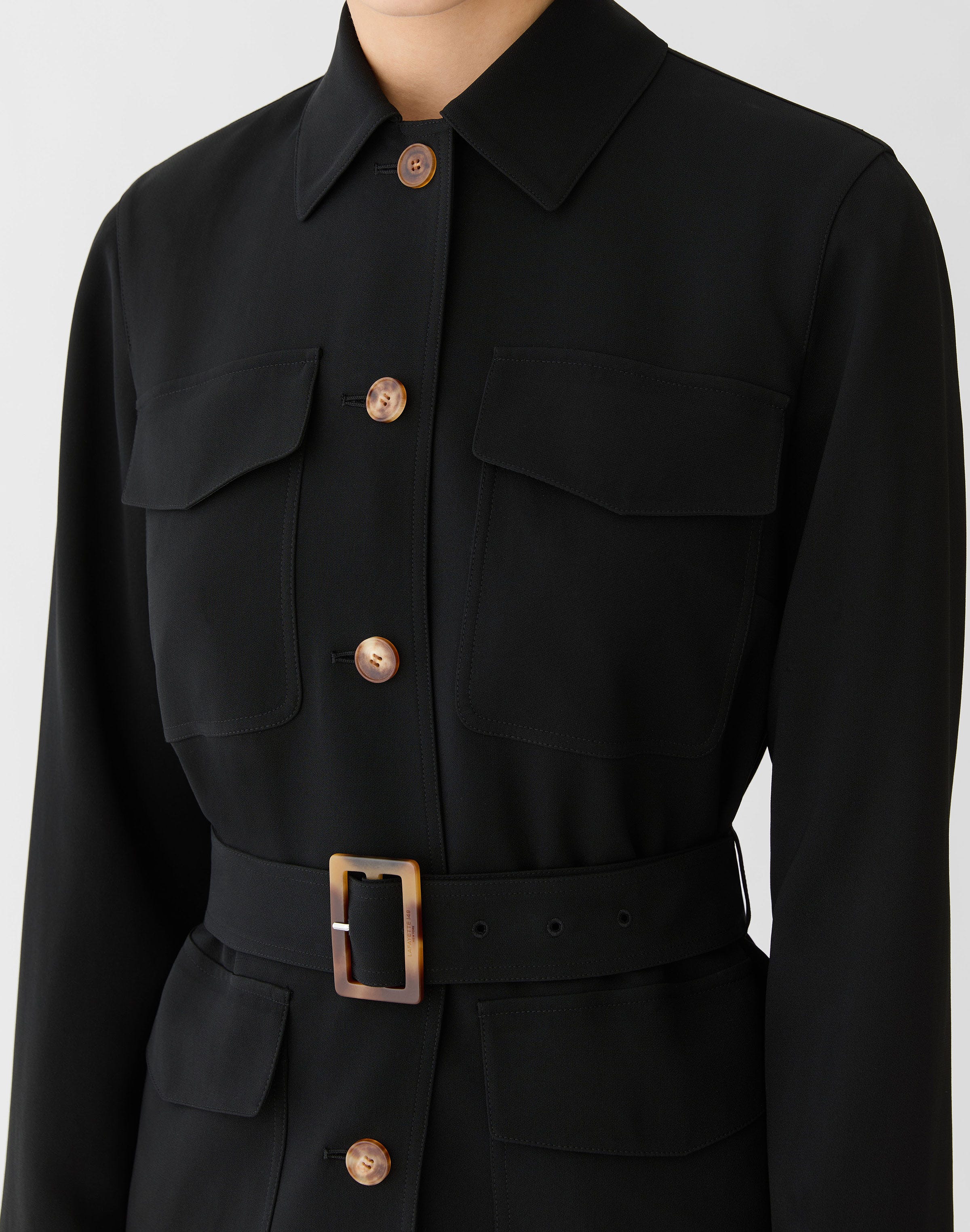 Responsible Finesse Crepe Belted Shirt Jacket