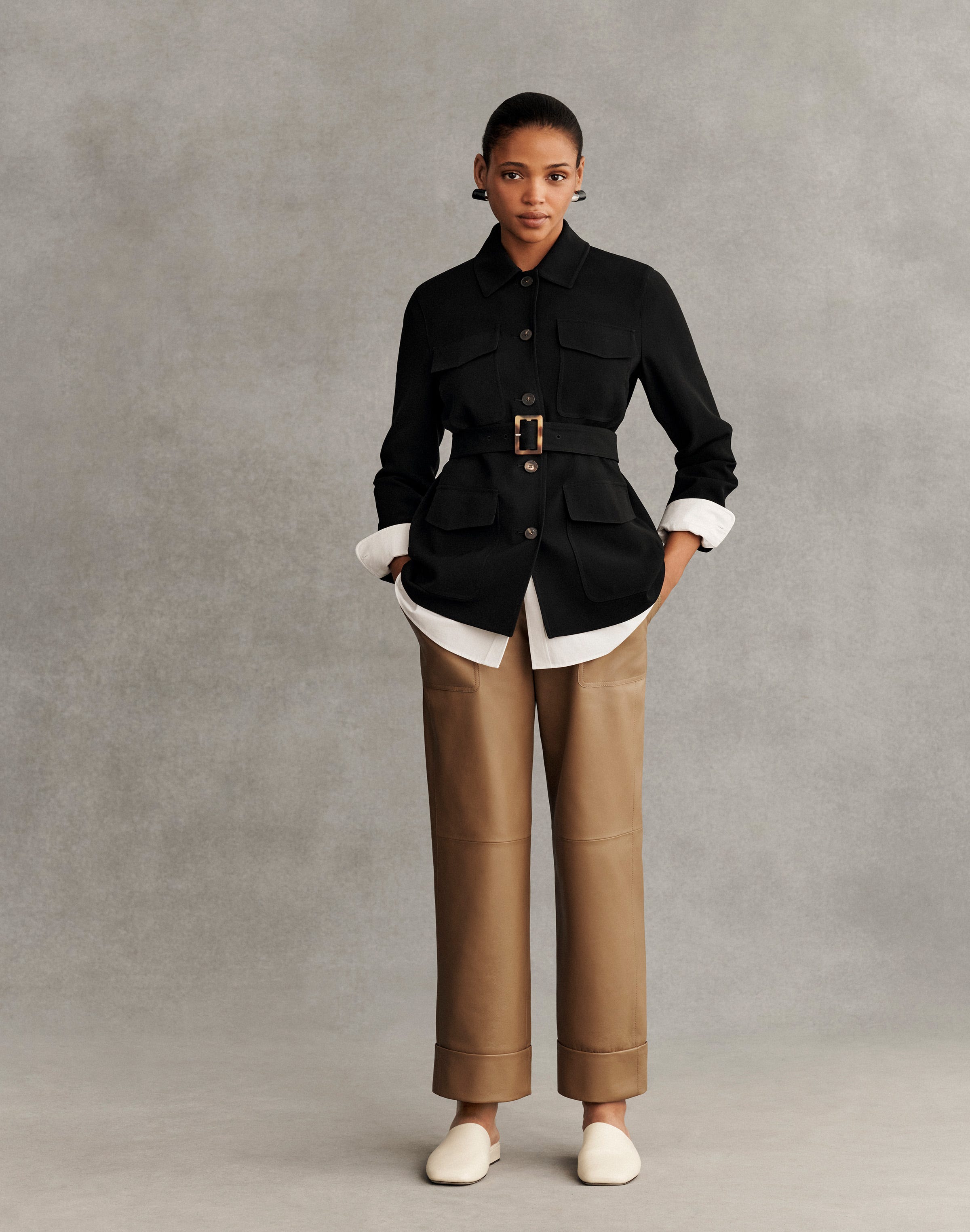 Responsible Finesse Crepe Belted Shirt Jacket