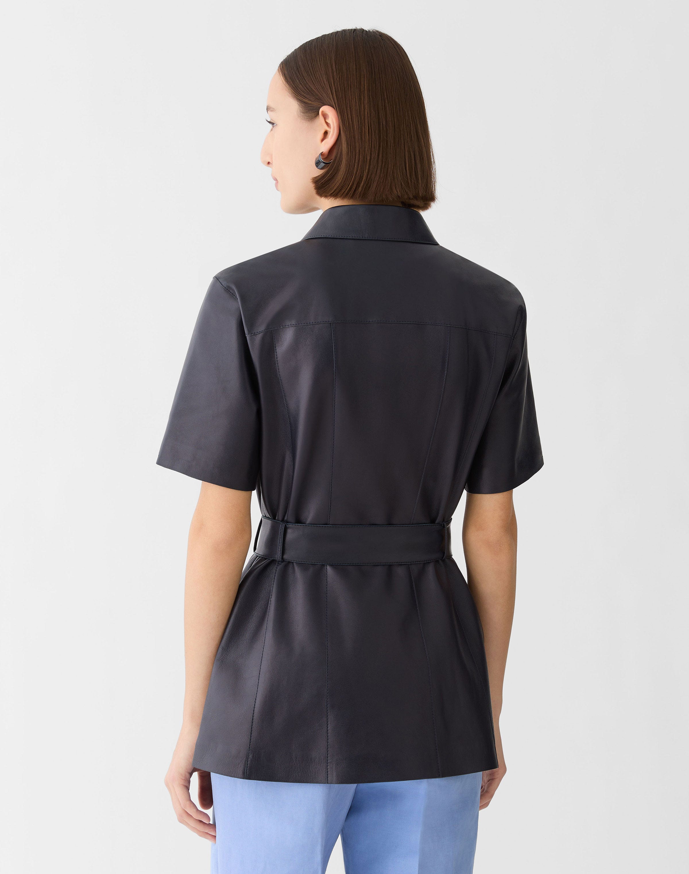 Nappa Leather Short Sleeve Belted Jacket
