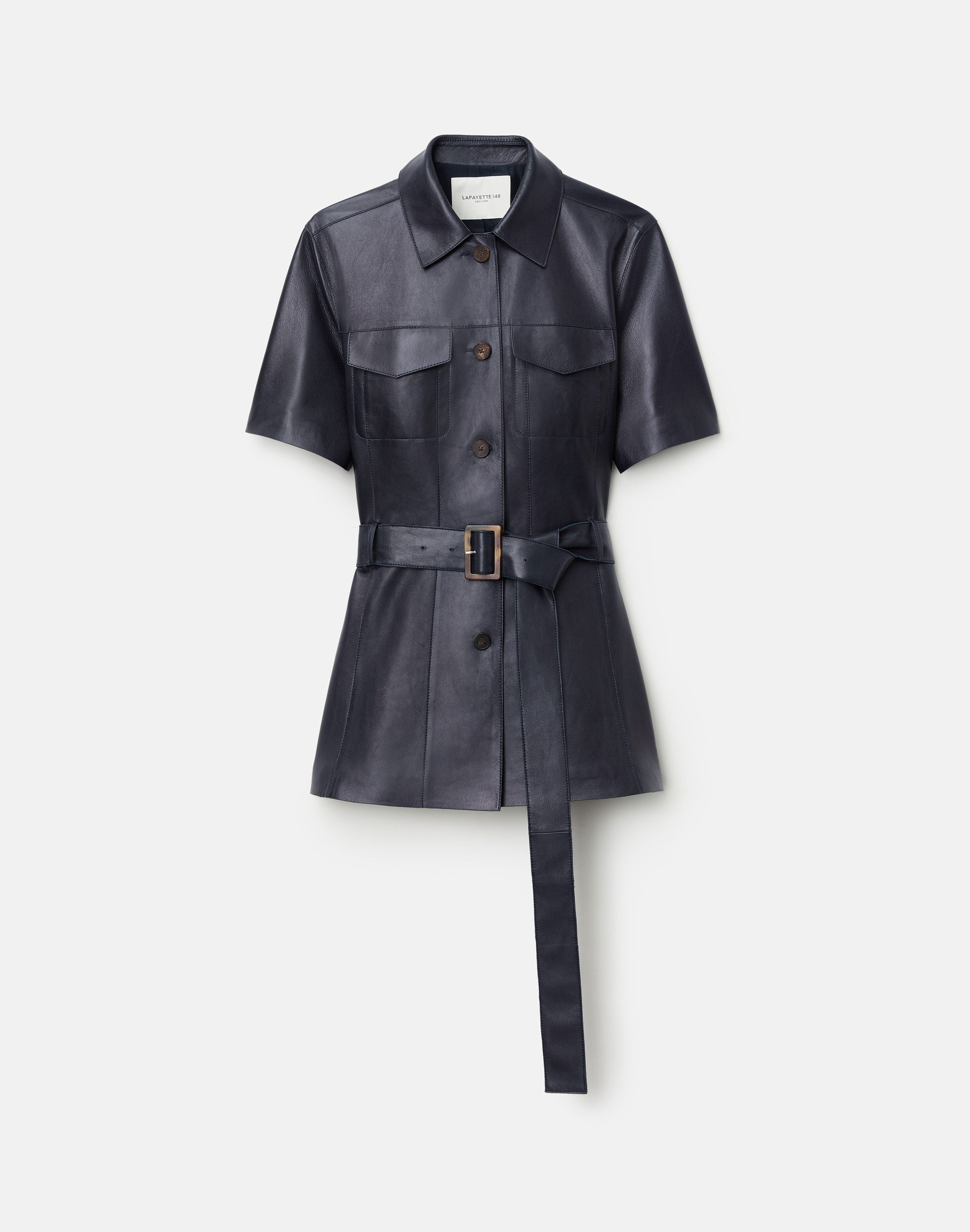 Nappa Leather Short Sleeve Belted Jacket
