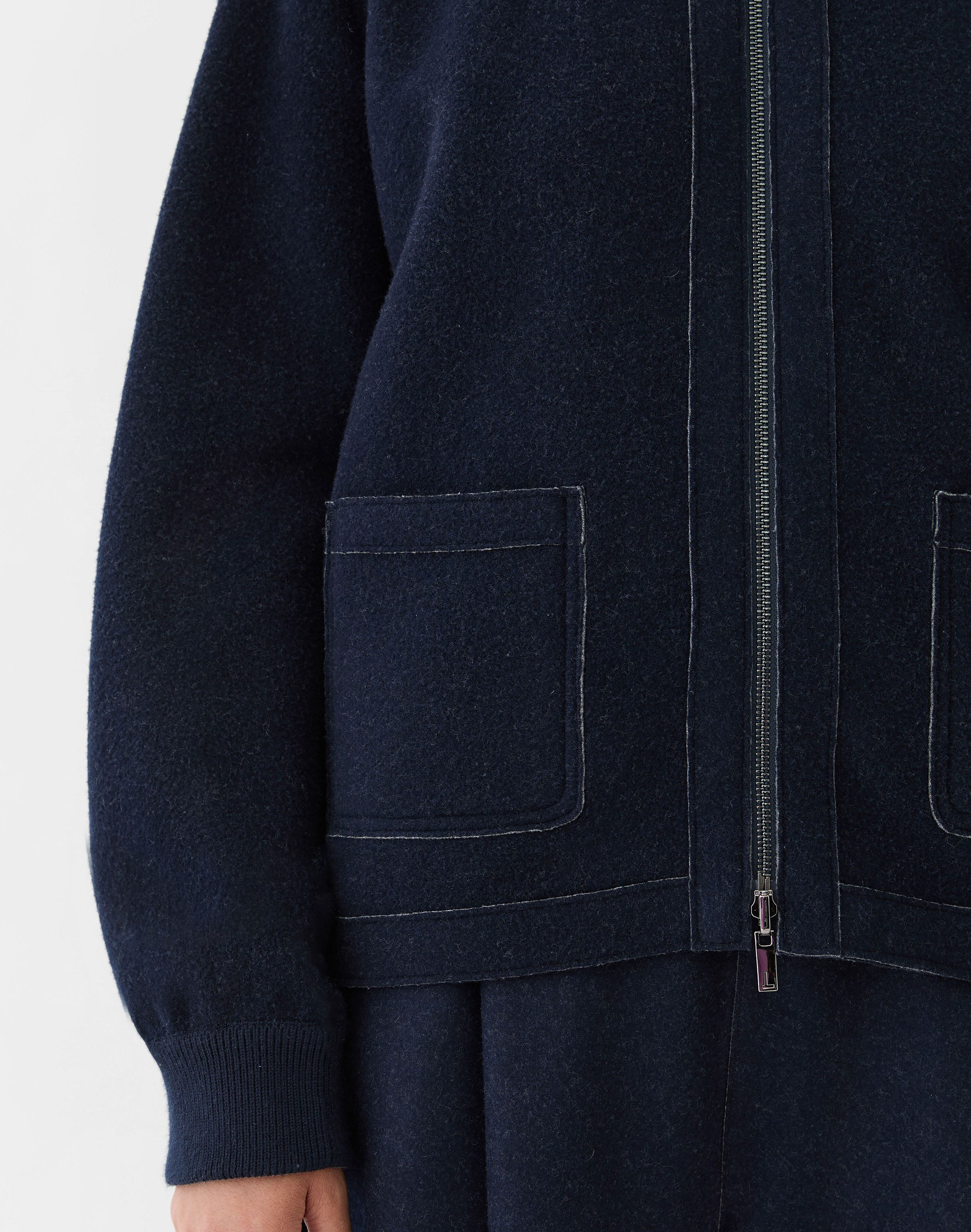 Wool-Cashmere Double Knit Reversible Bomber Jacket