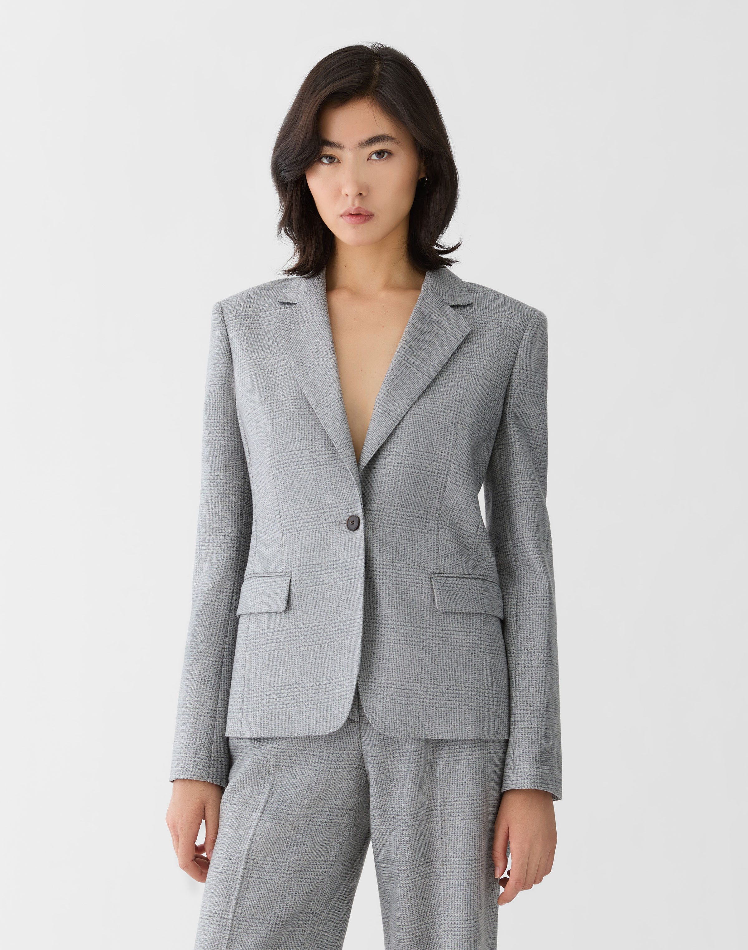 Plus-Size Wool Glen Plaid Single Button Blazer