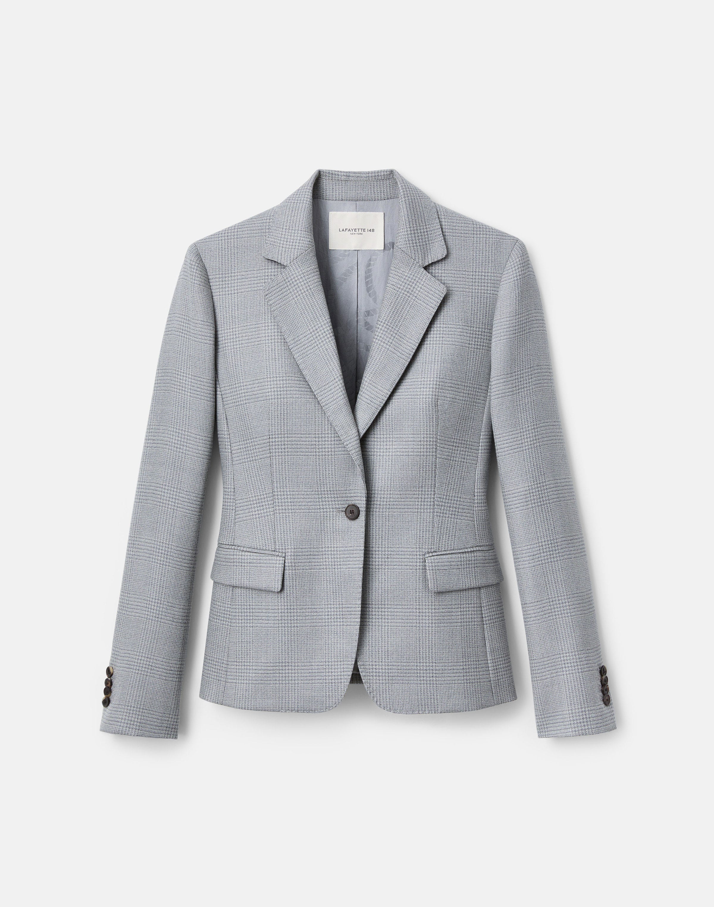 Plus-Size Wool Glen Plaid Single Button Blazer