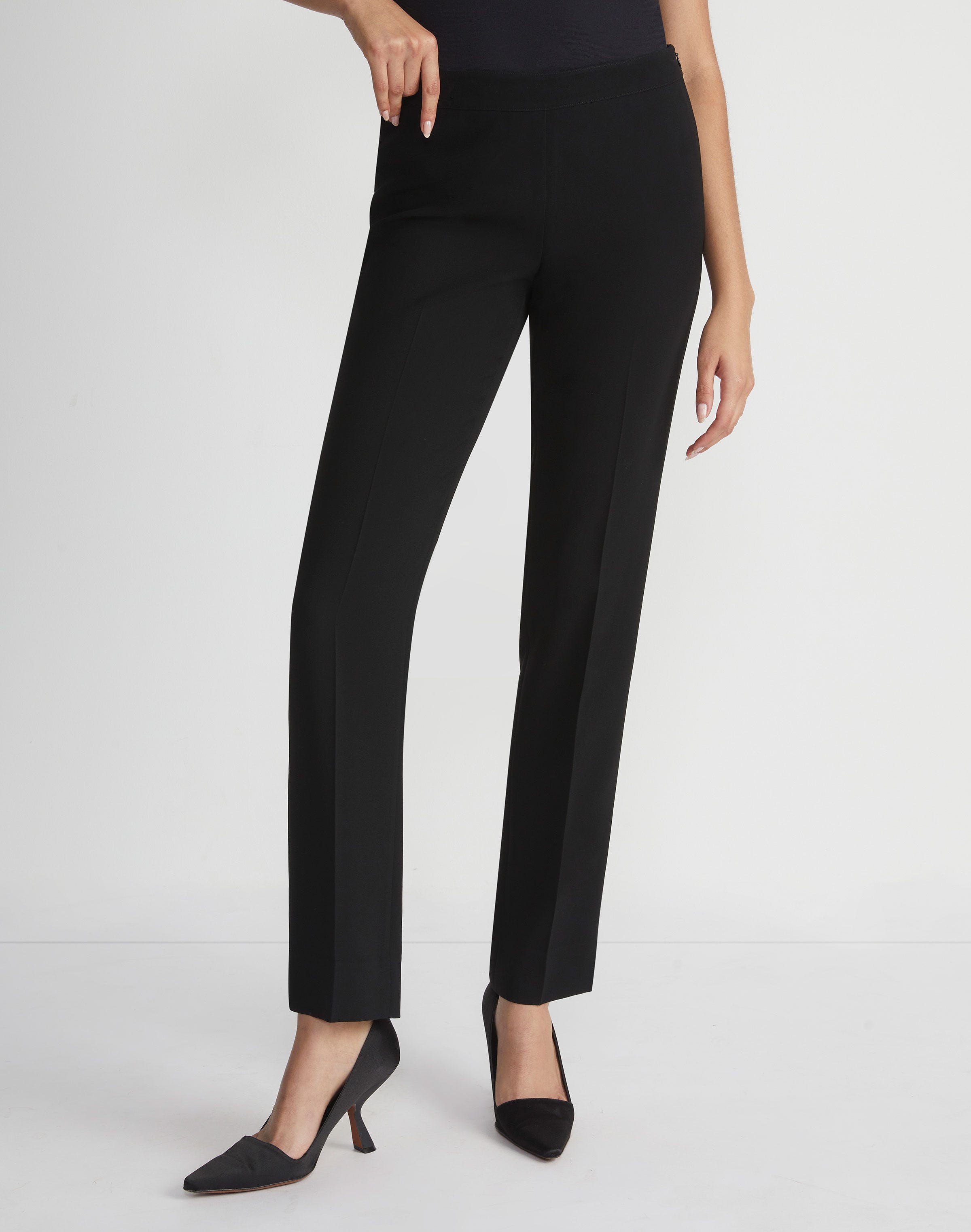 Plus-Size Finesse Crepe Front Zip Ankle Length Pant