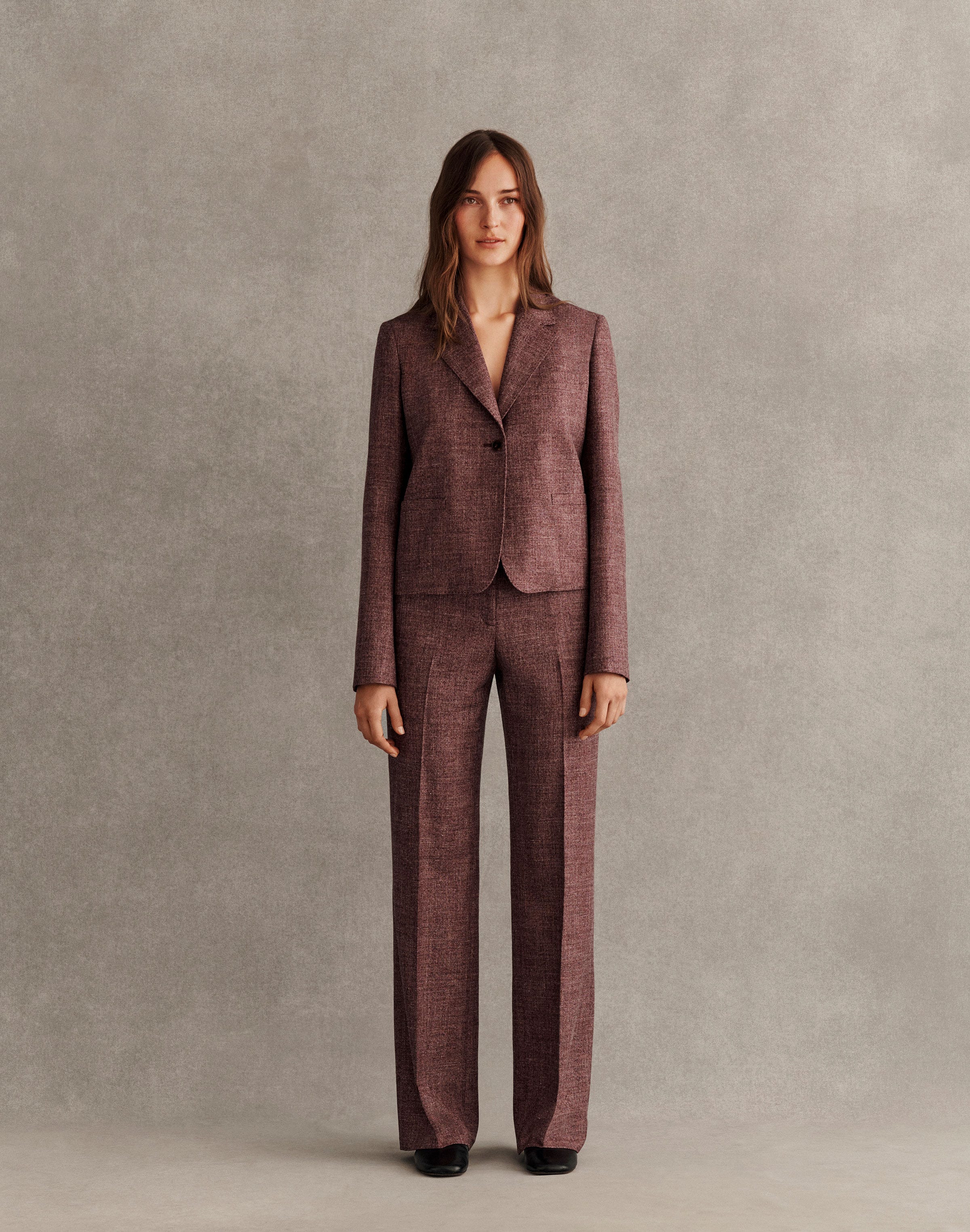 Plus-Size Wool Mouliné Gates Straight Pant