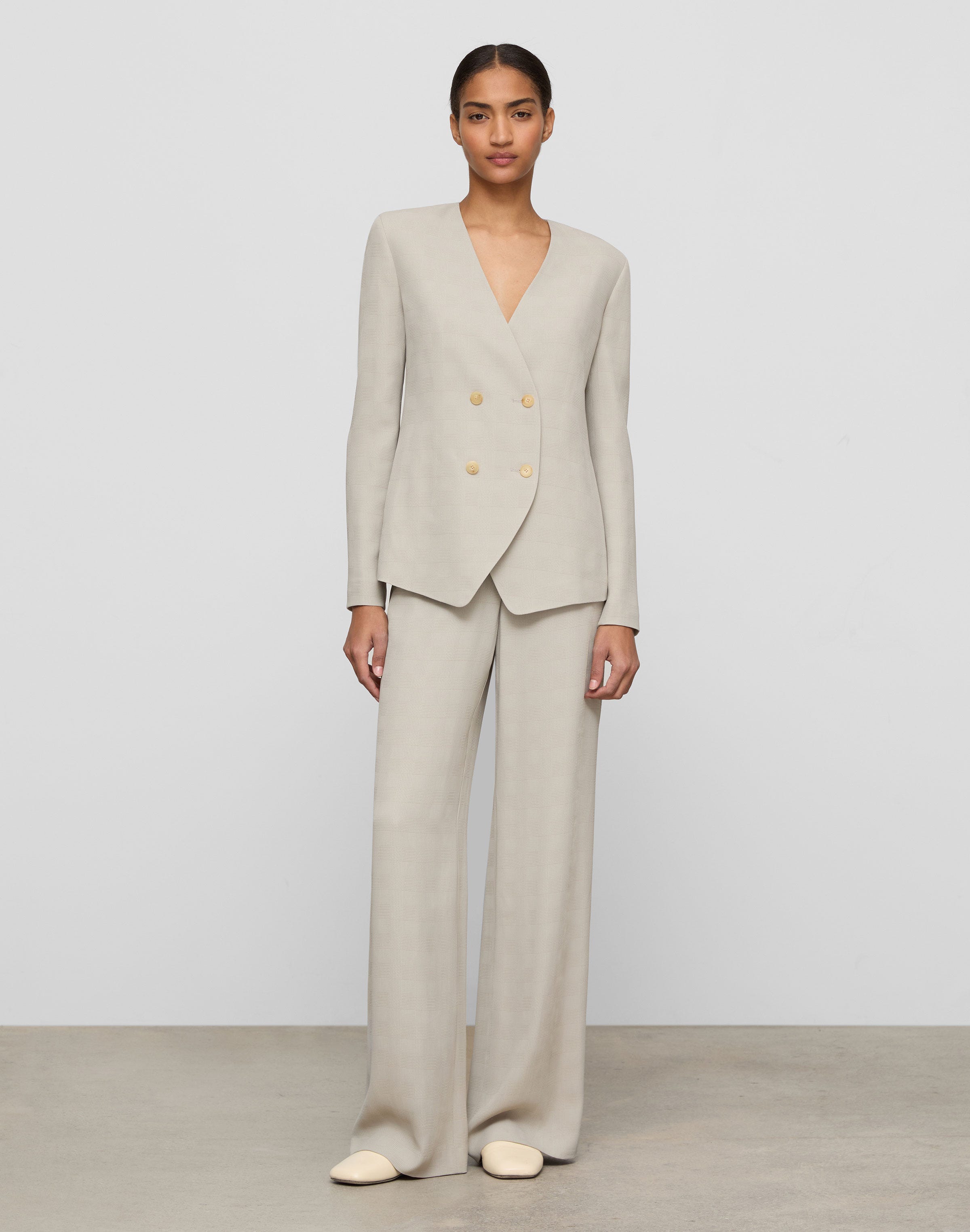Grid Plaid Crepe Clark Wide Leg Pant