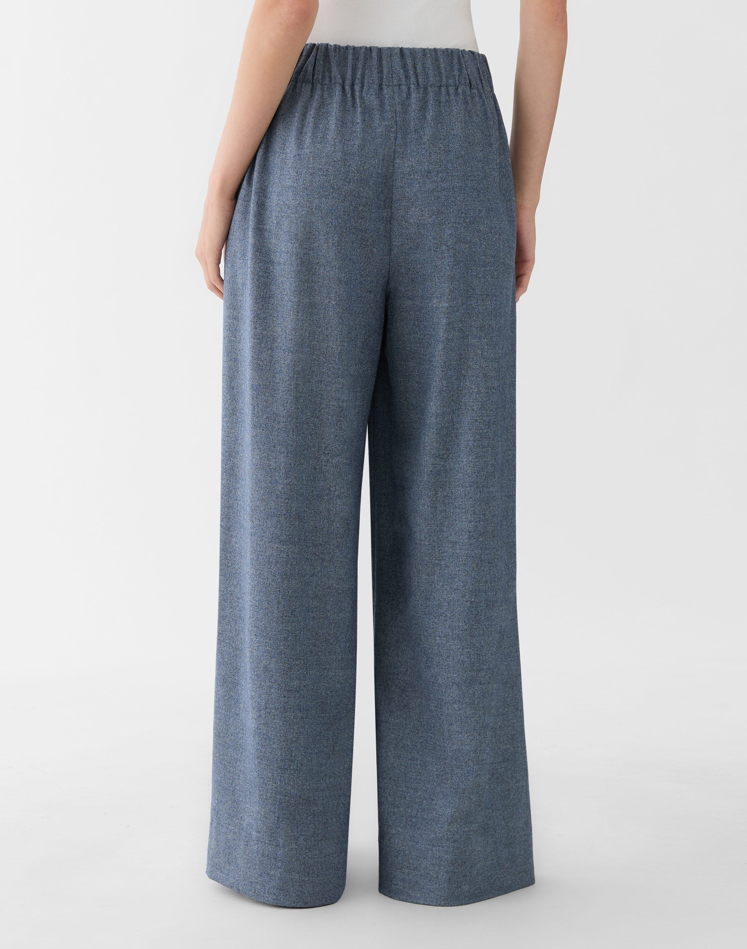 Denim-Effect Wool-Cashmere Flannel Astor Wide Leg Pant