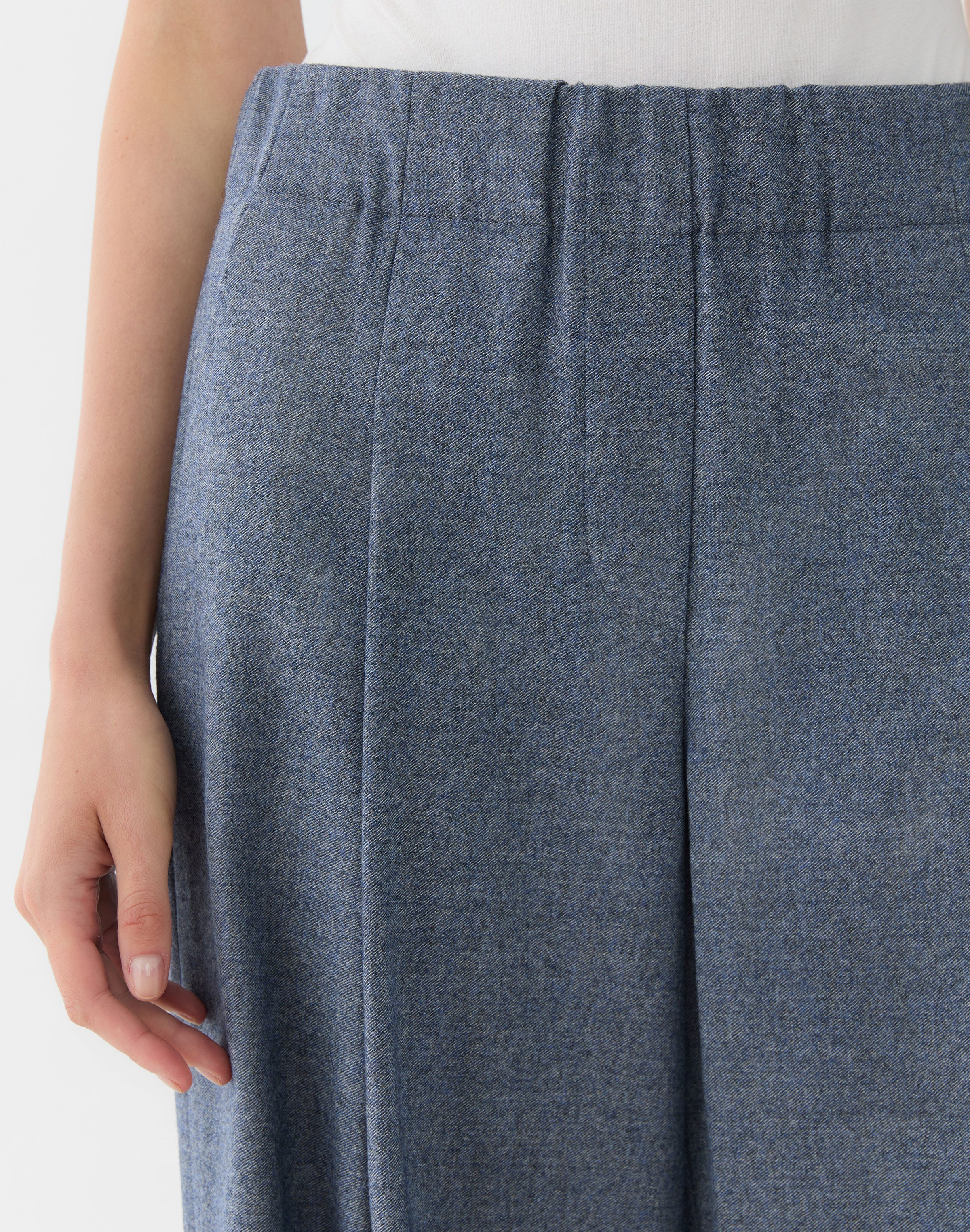 Denim-Effect Wool-Cashmere Flannel Astor Wide Leg Pant