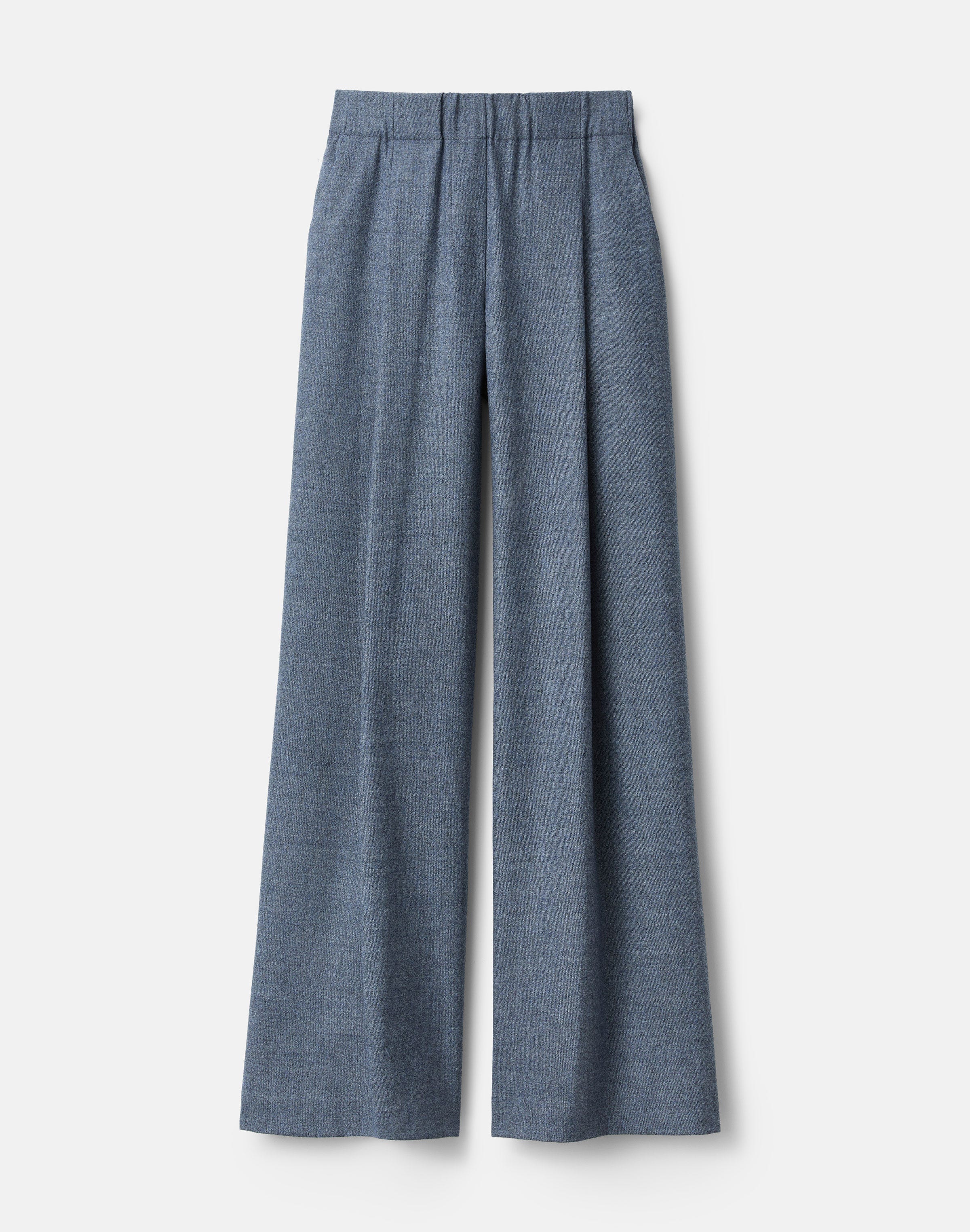 Denim-Effect Wool-Cashmere Flannel Astor Wide Leg Pant