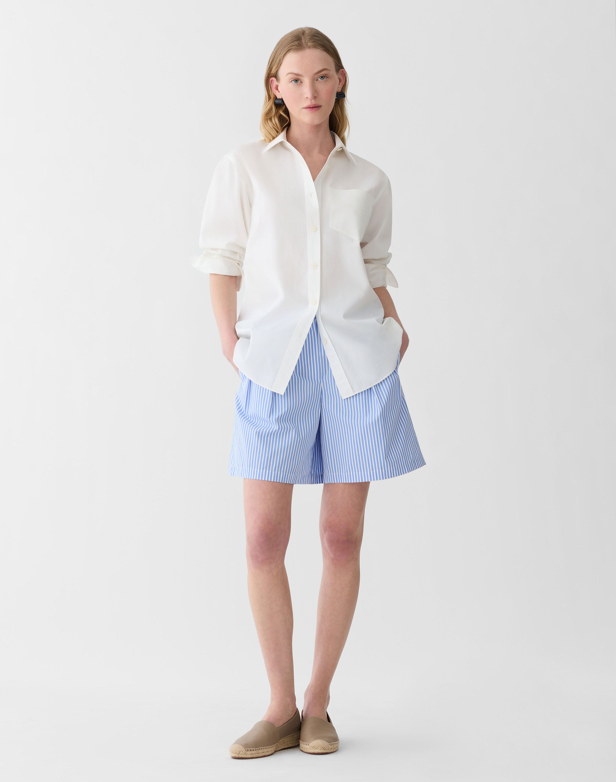 Striped Cotton Park Wide Leg Short