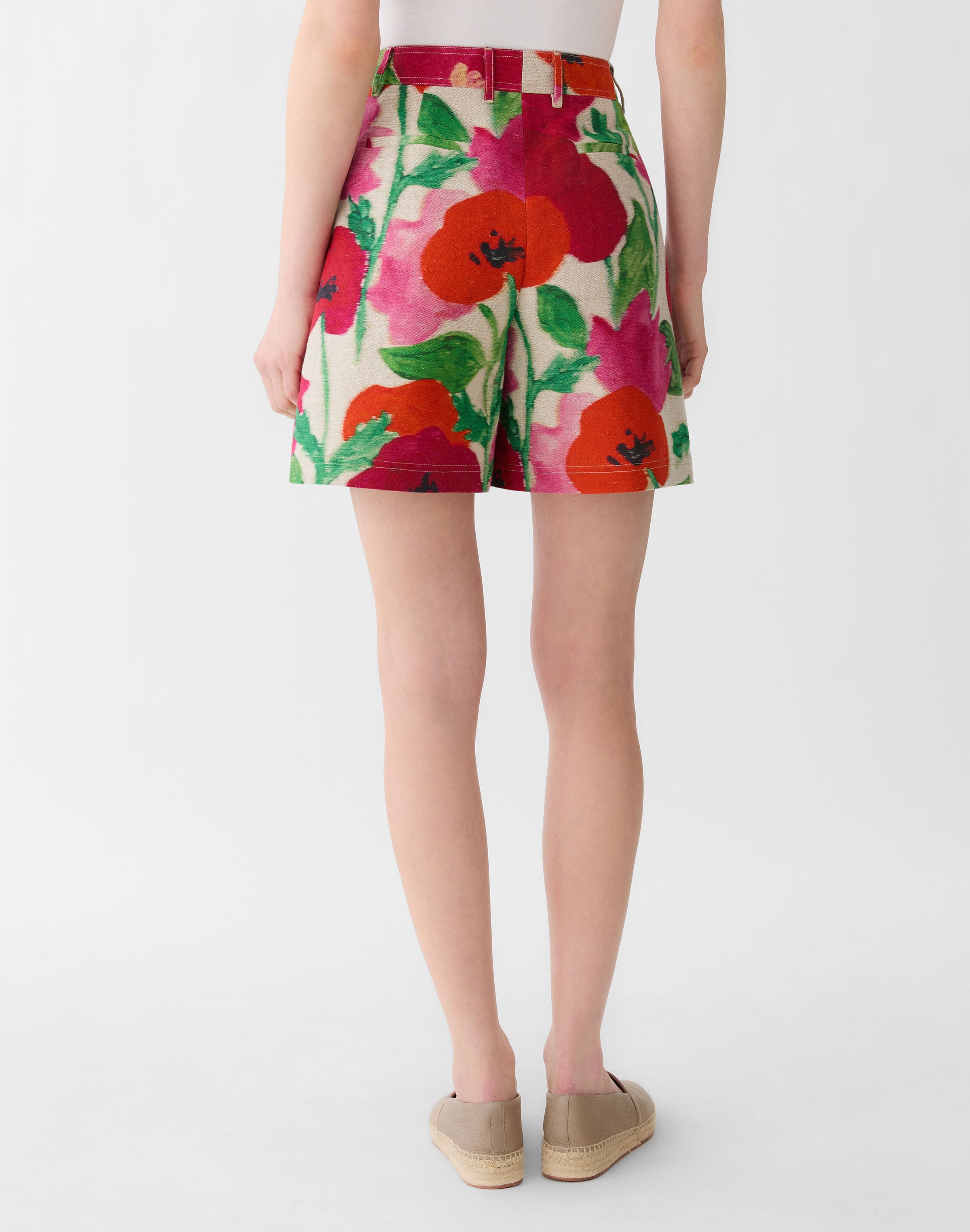Blossom Print Linen-Cotton Canvas Park Wide Leg Short