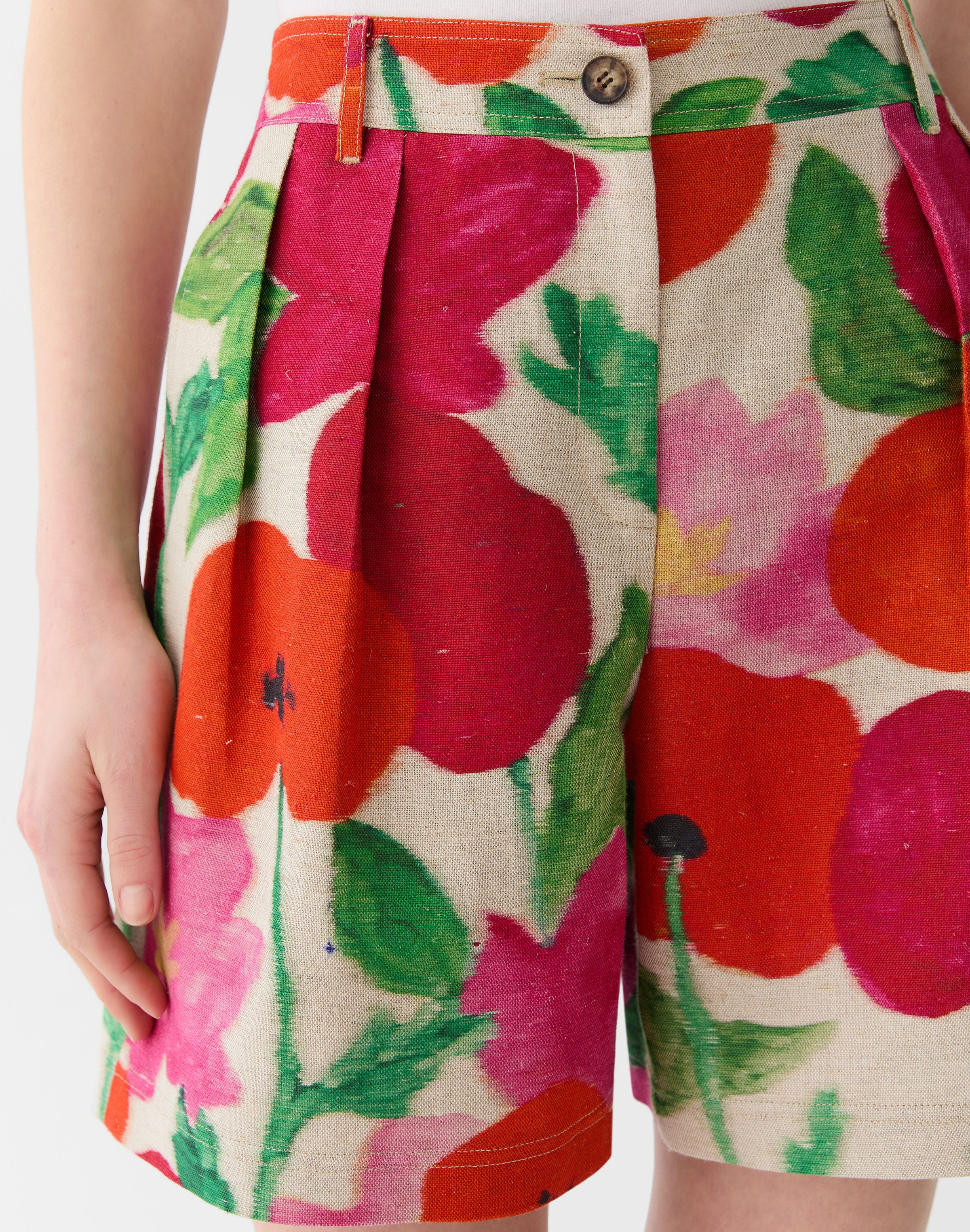 Blossom Print Linen-Cotton Canvas Park Wide Leg Short