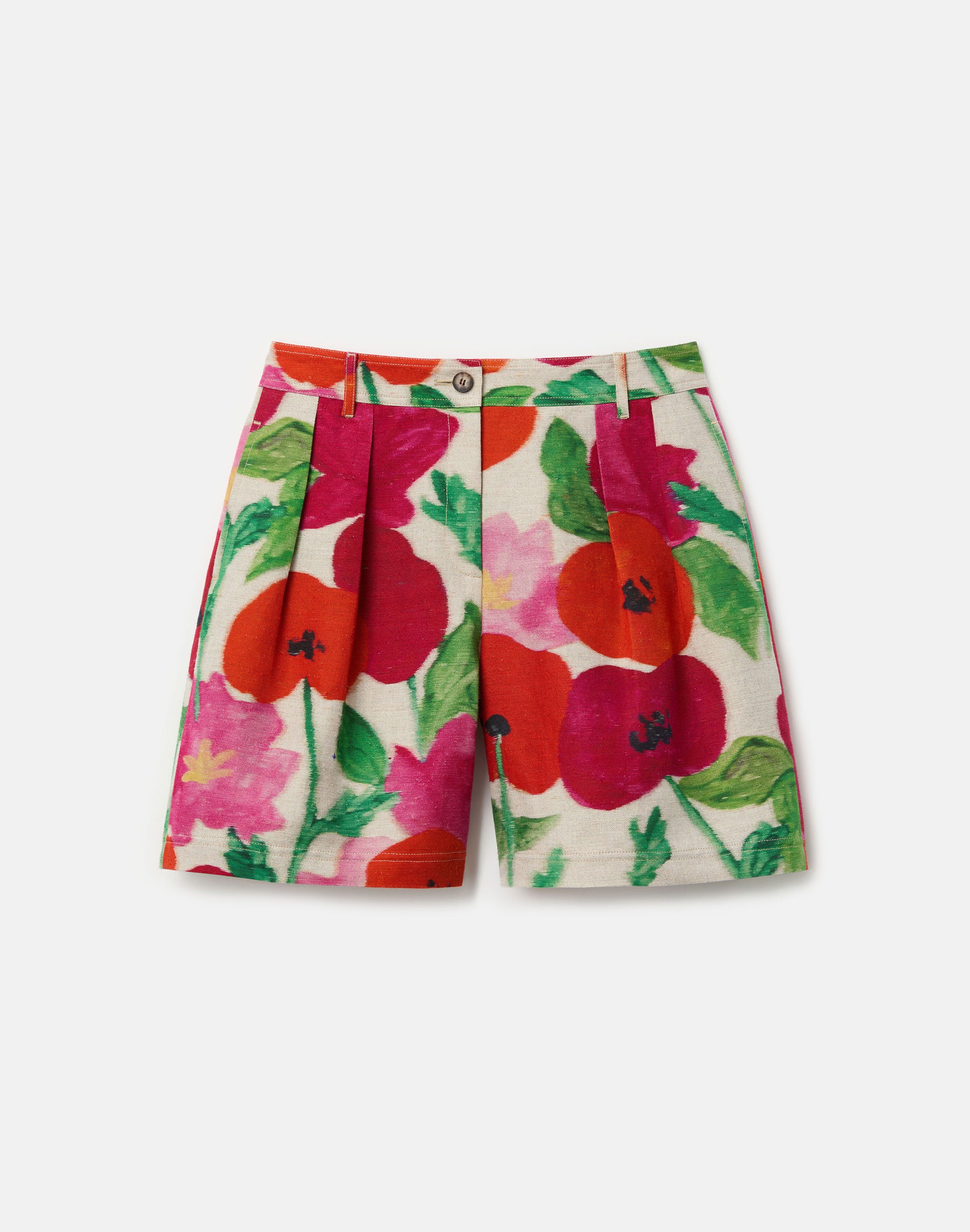 Blossom Print Linen-Cotton Canvas Park Wide Leg Short
