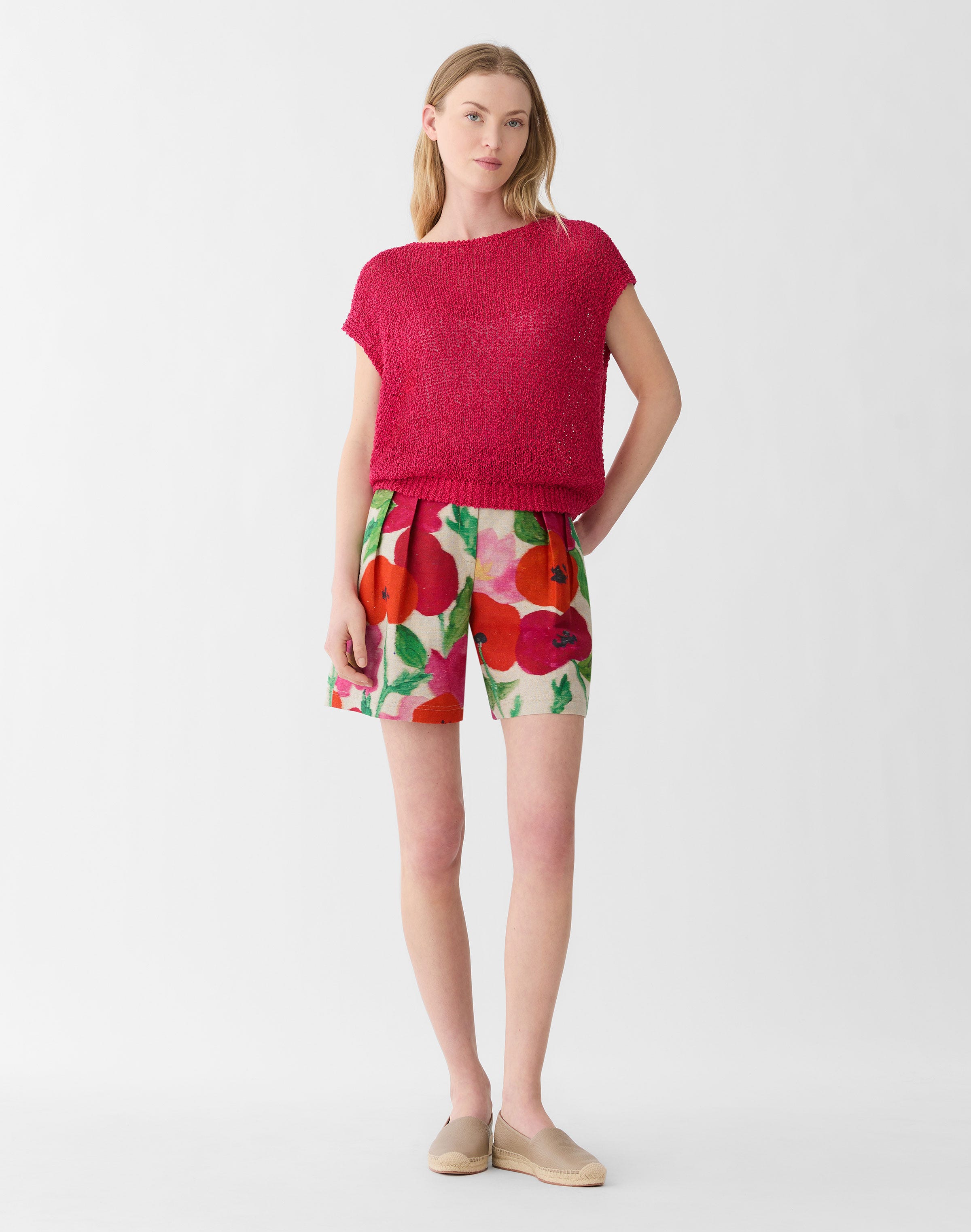 Blossom Print Linen-Cotton Canvas Park Wide Leg Short