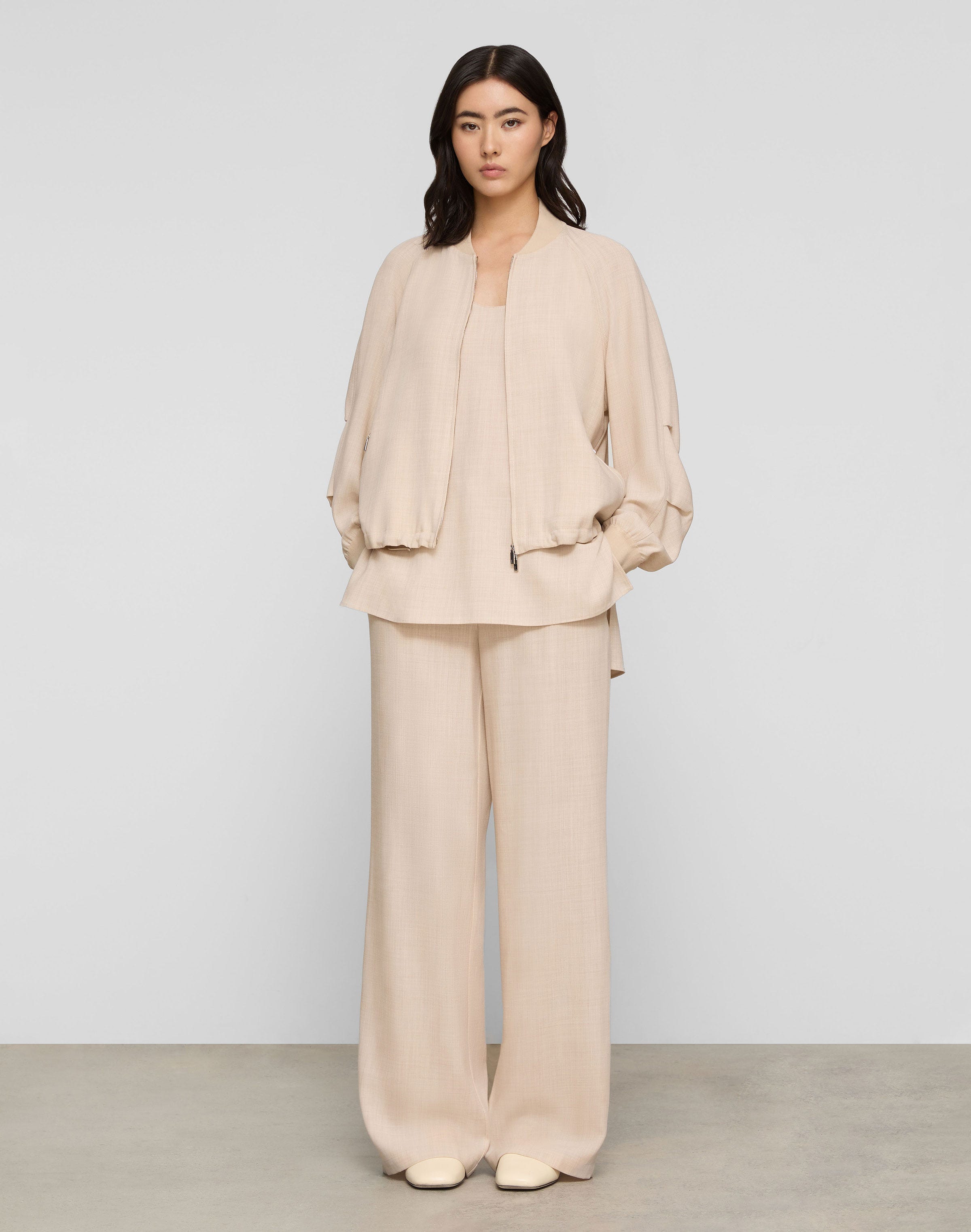 Fine Wool-Silk Twill Penn Wide Leg Pant