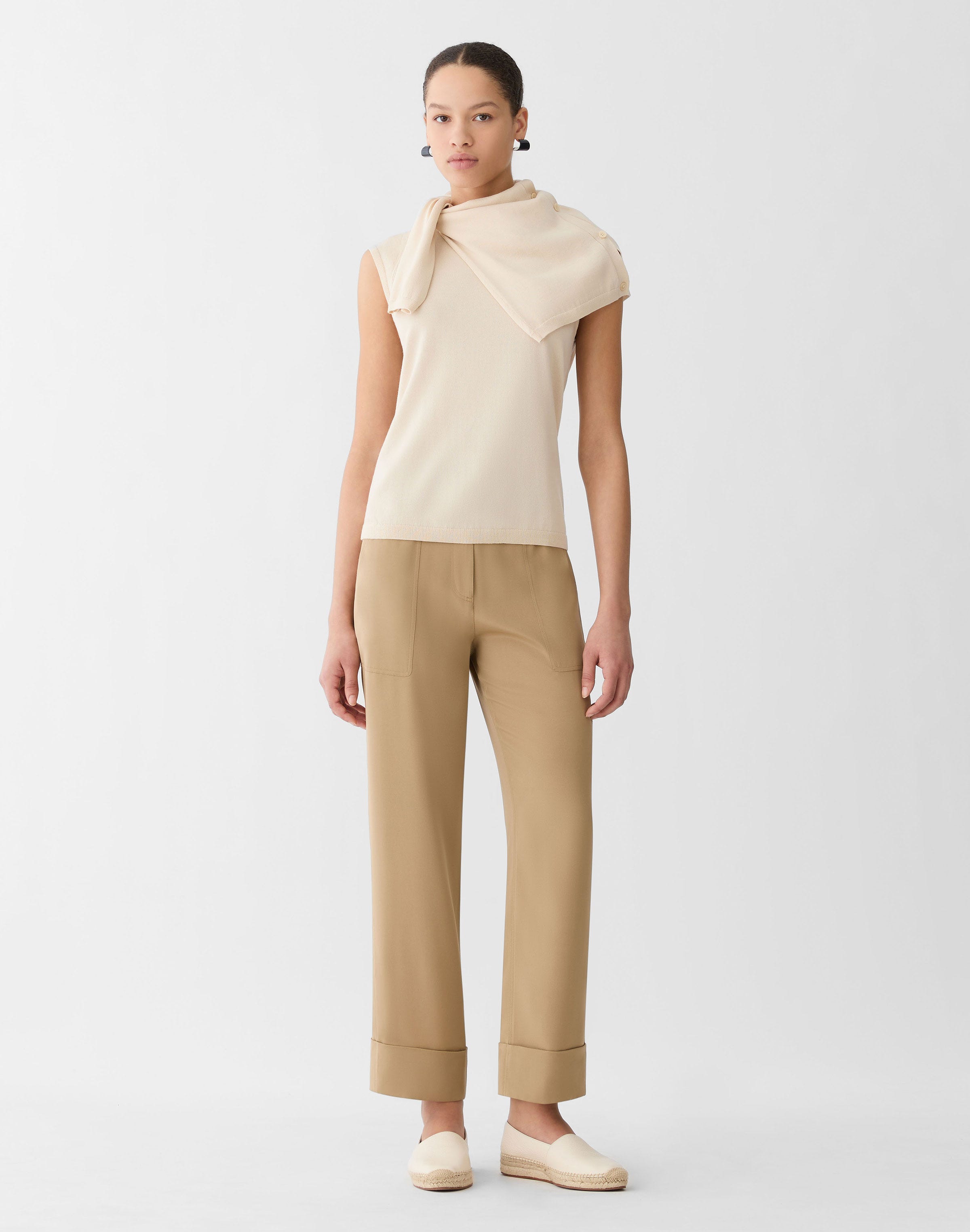 Petite Organic Silk Stretch Georgette Highline Straight Ankle Pant