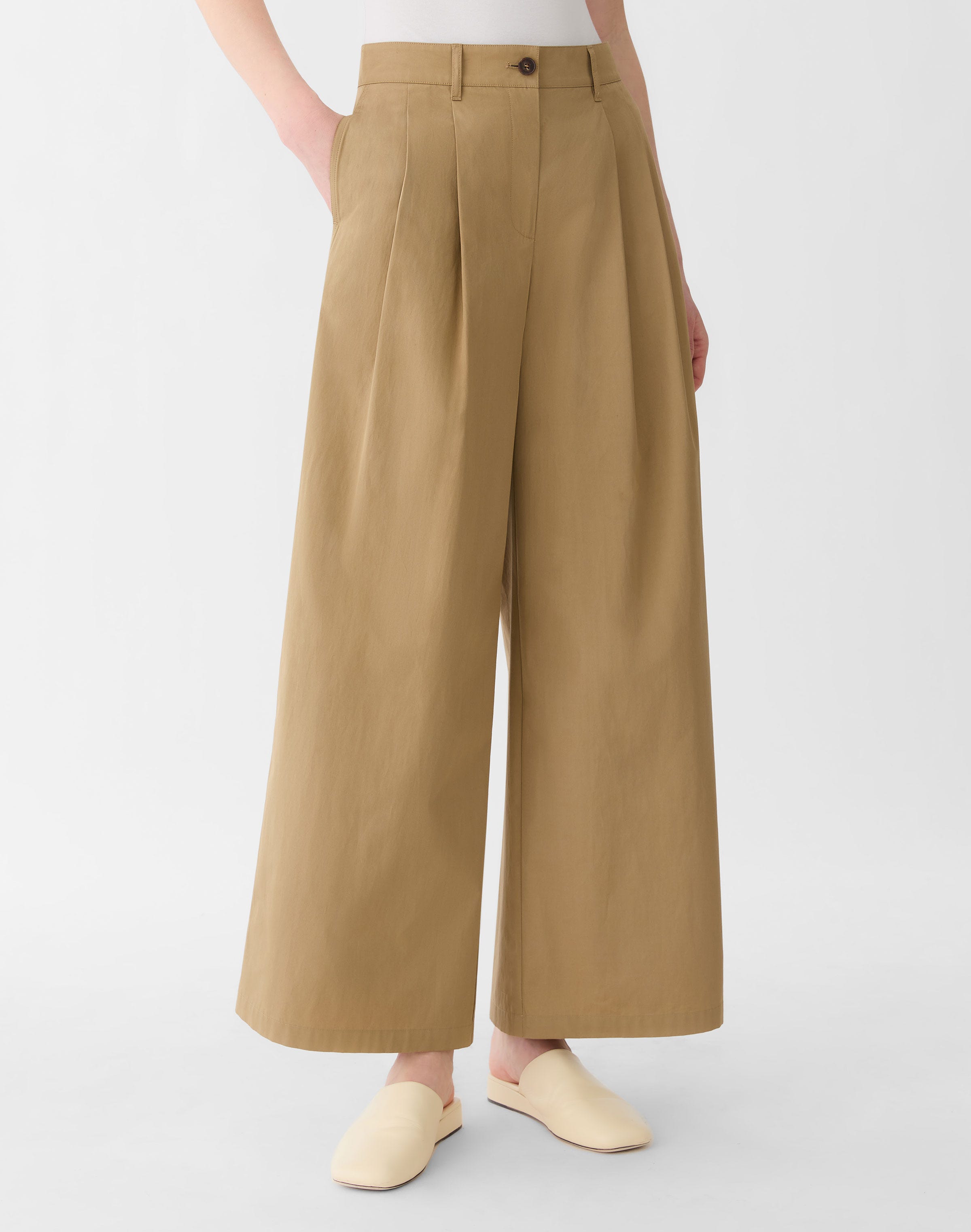 Organic Cotton Poplin Park Wide Leg Ankle Pant
