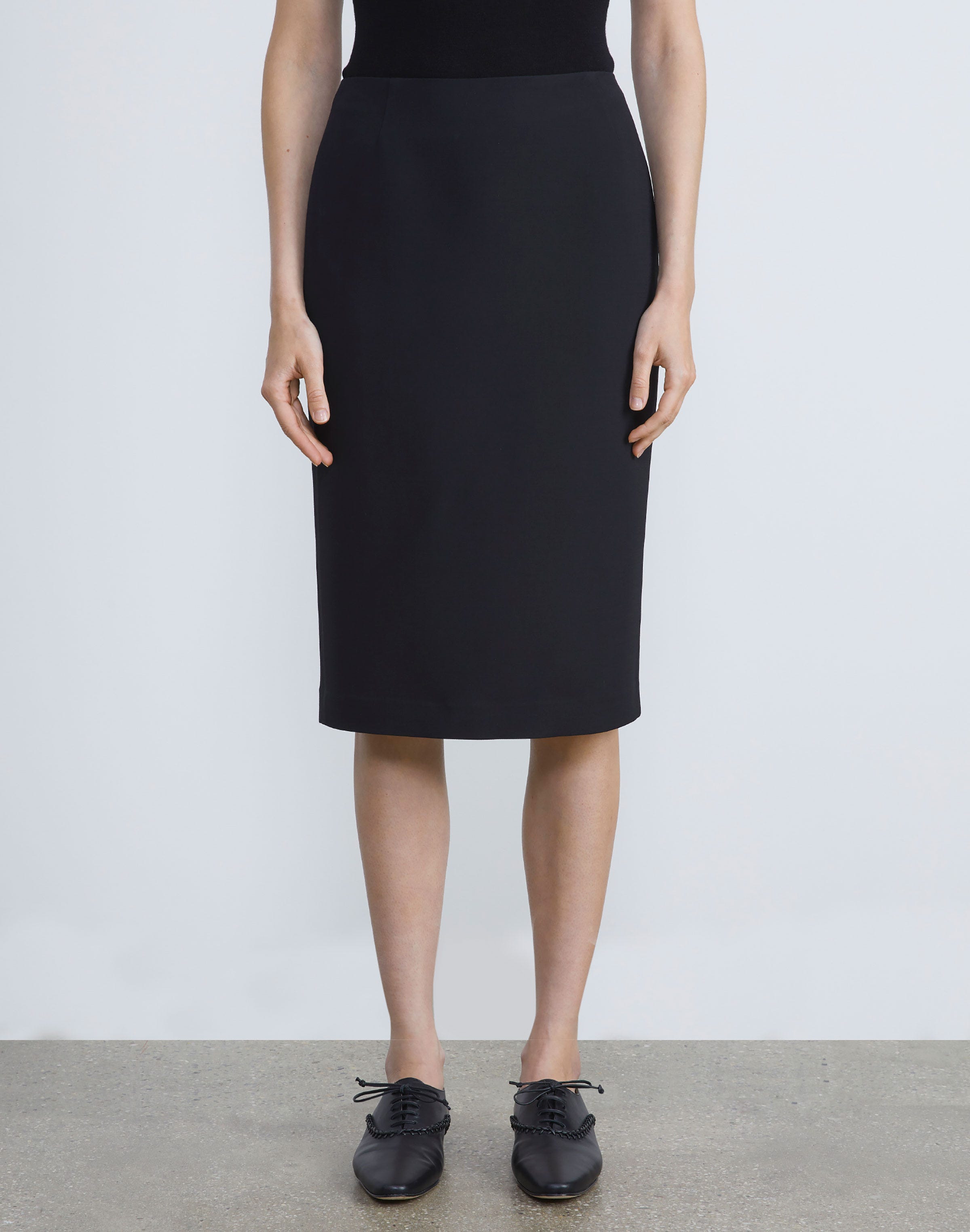 Plus-Size Wool-Silk Crepe Pencil Skirt