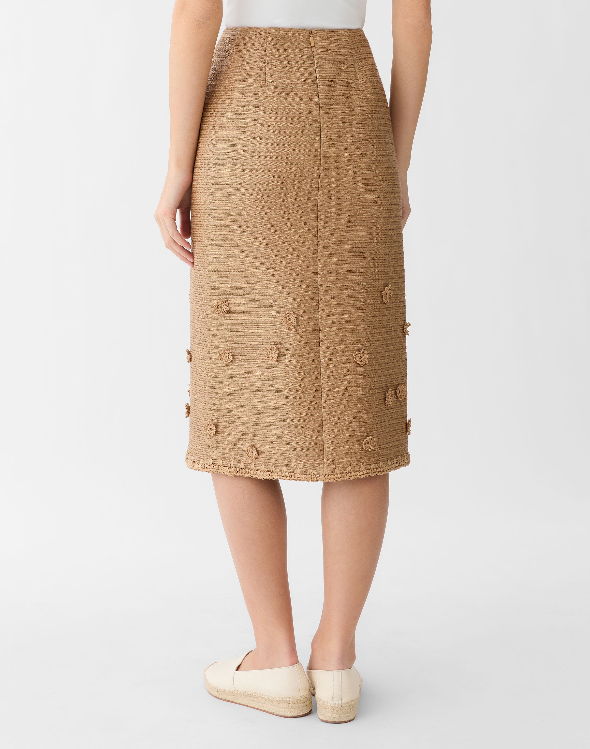 Raffia-Effect Floral Embellished Midi Skirt