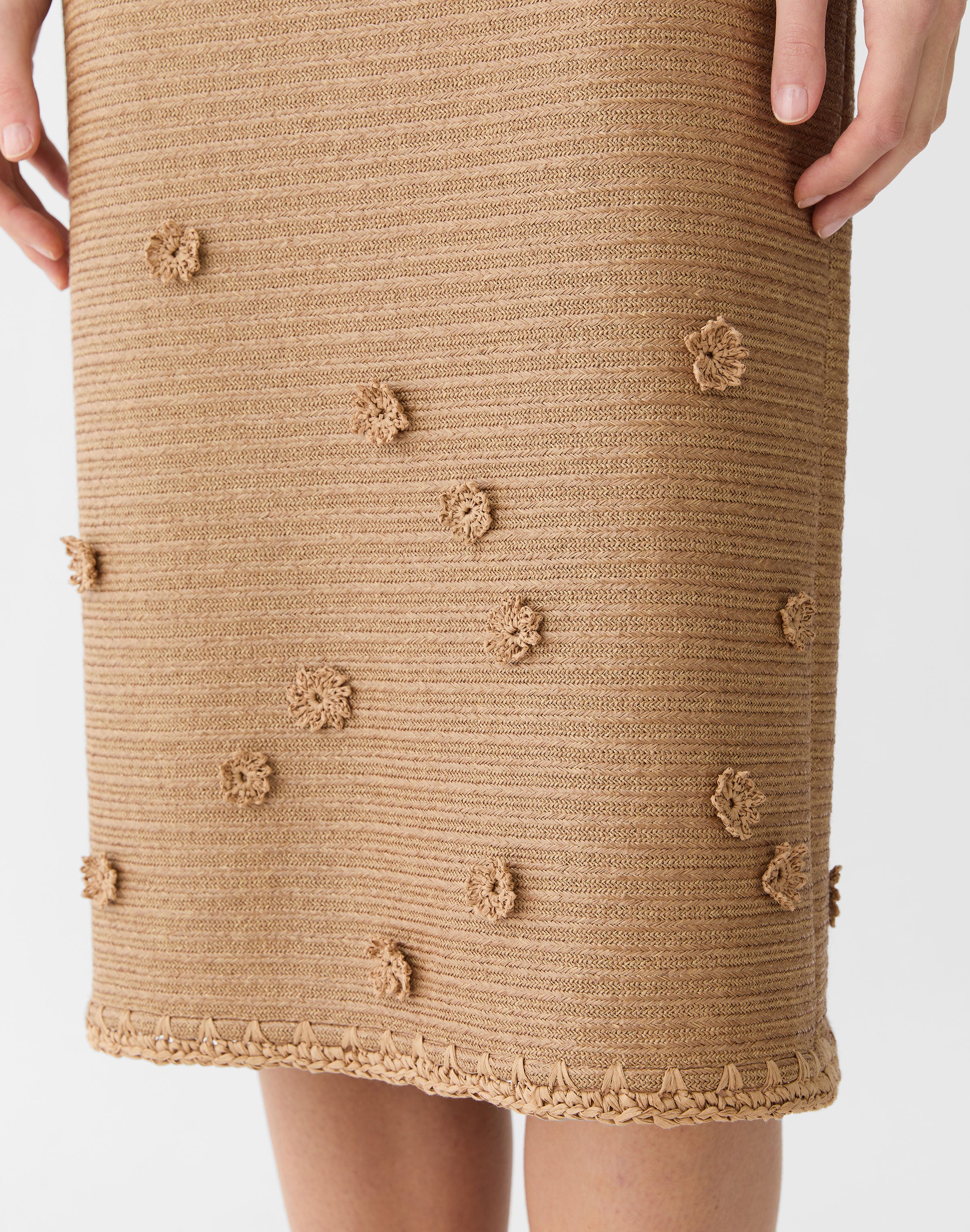 Raffia-Effect Floral Embellished Midi Skirt