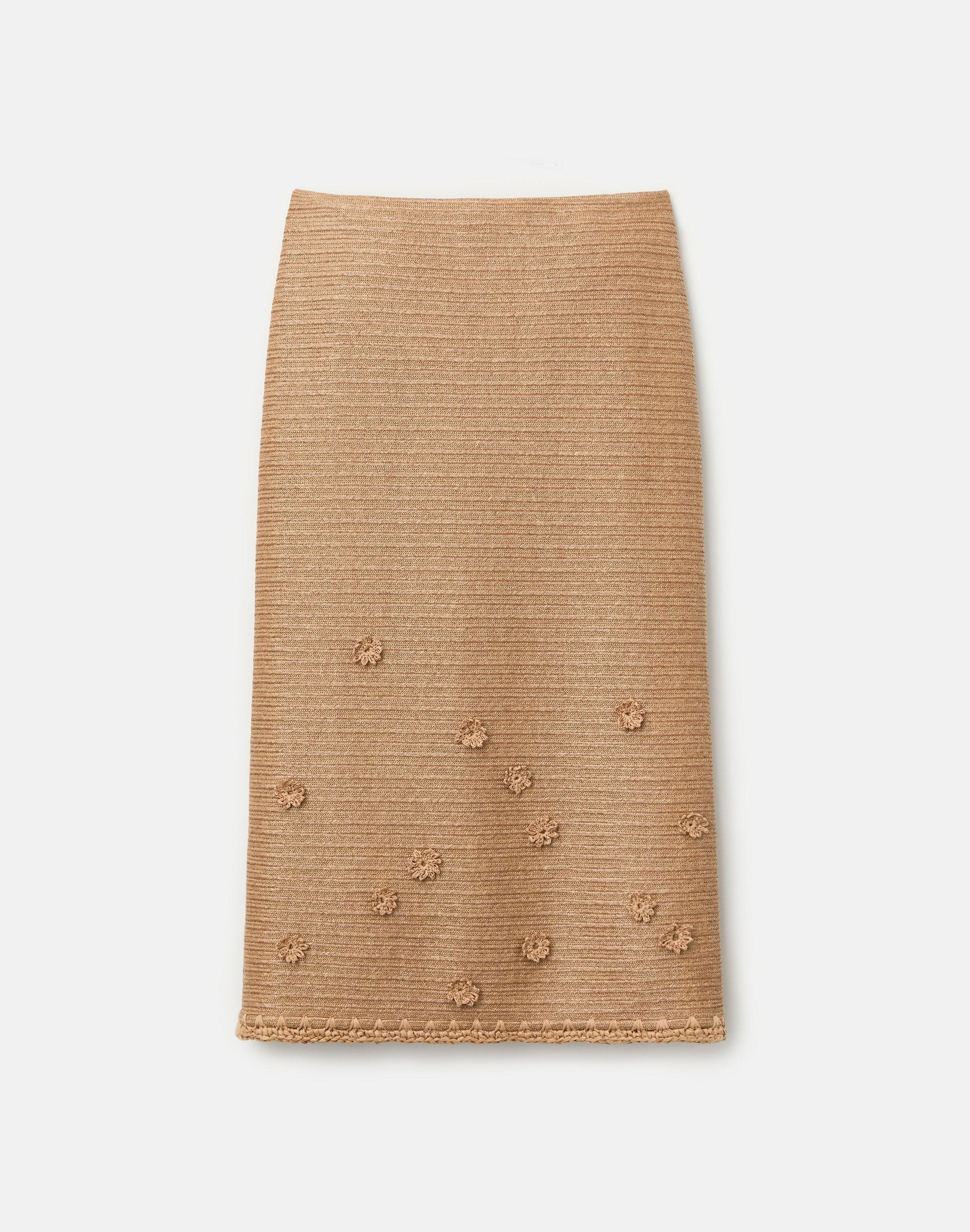 Raffia-Effect Floral Embellished Midi Skirt