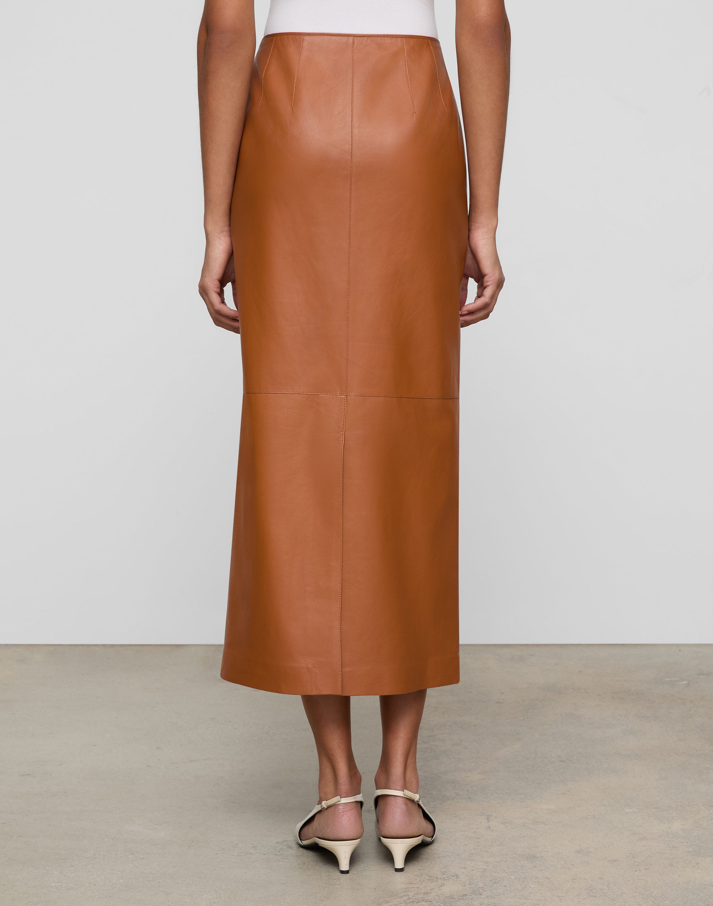 Nappa Leather Midi Pencil Skirt