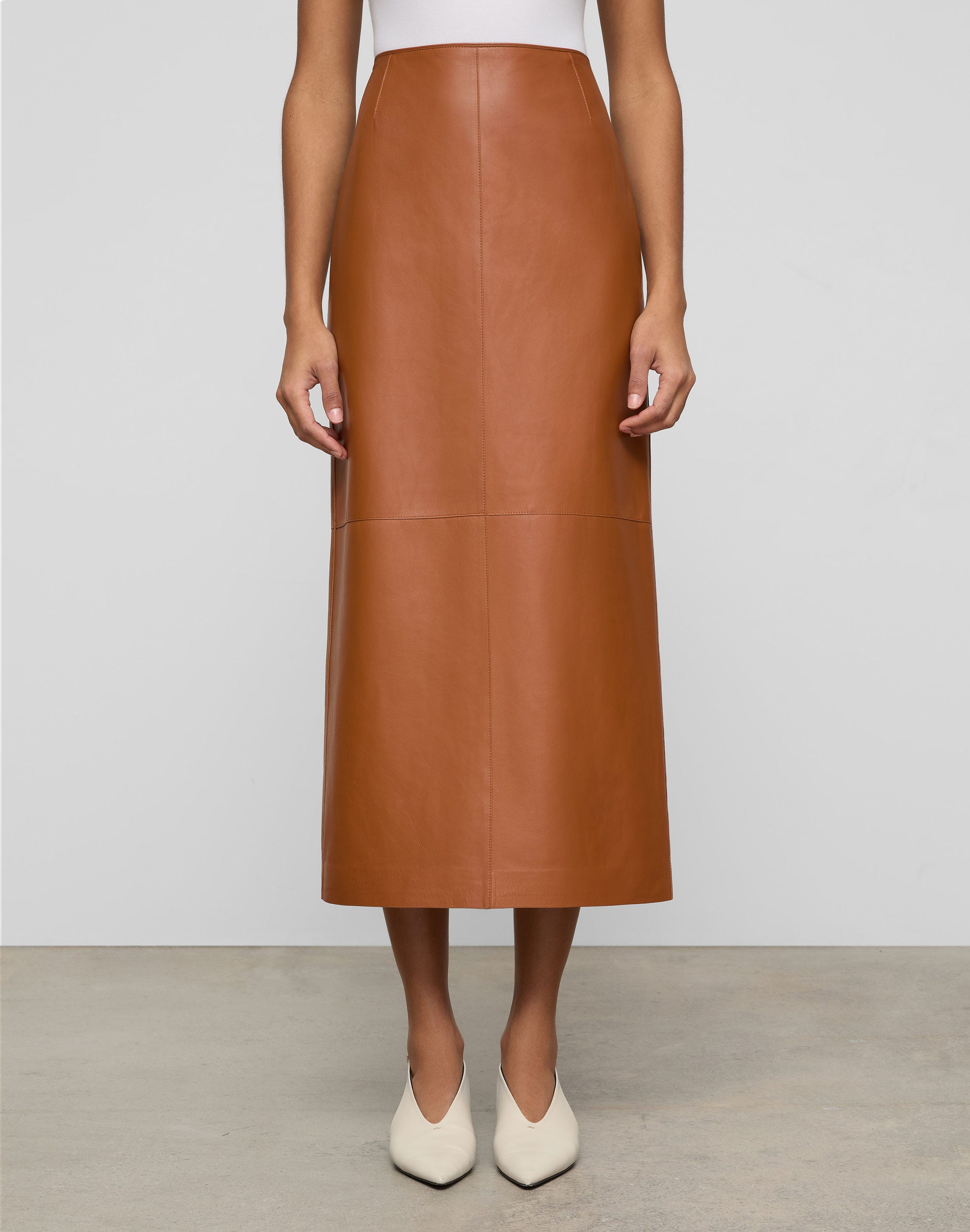 Nappa Leather Midi Pencil Skirt