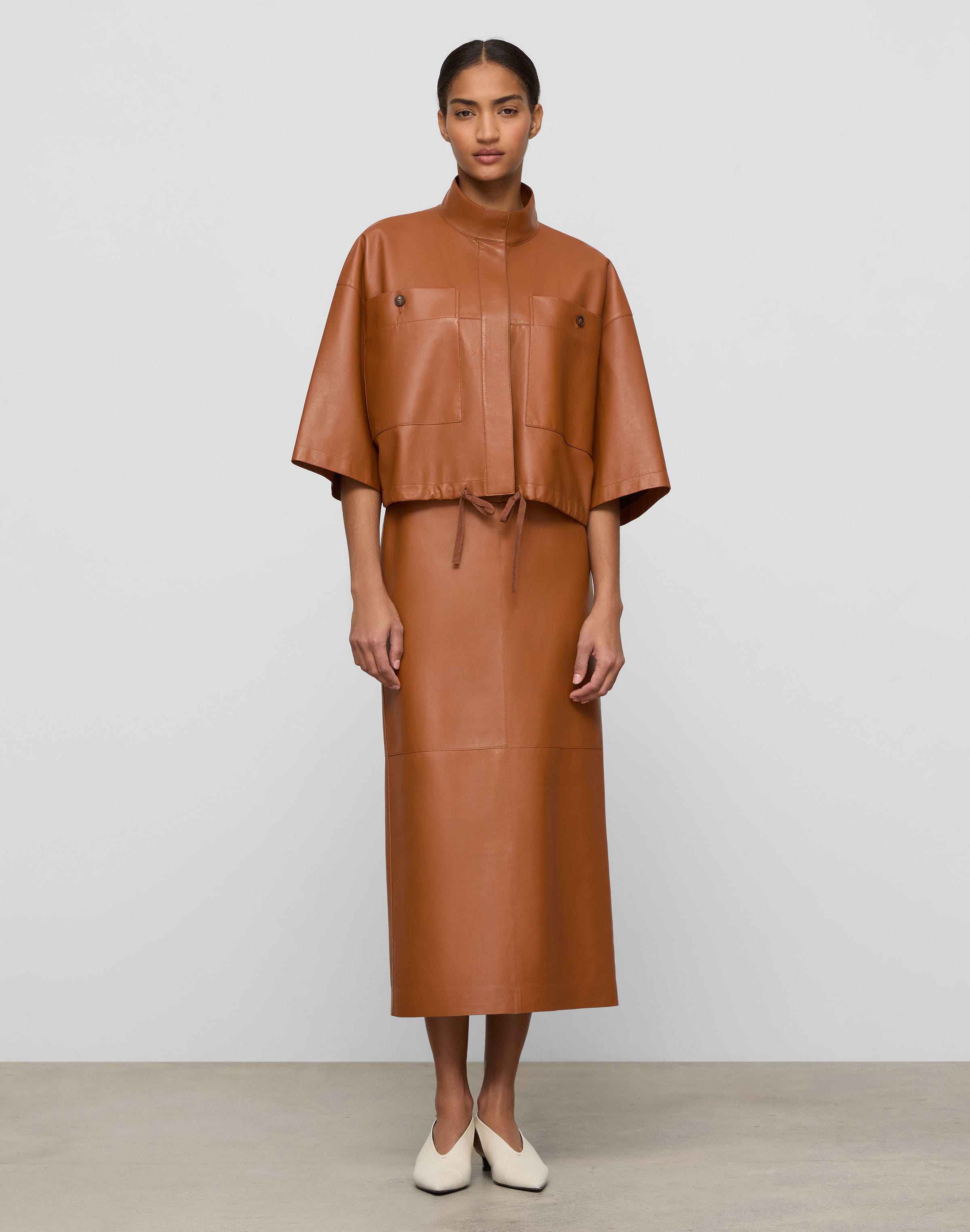 Nappa Leather Midi Pencil Skirt