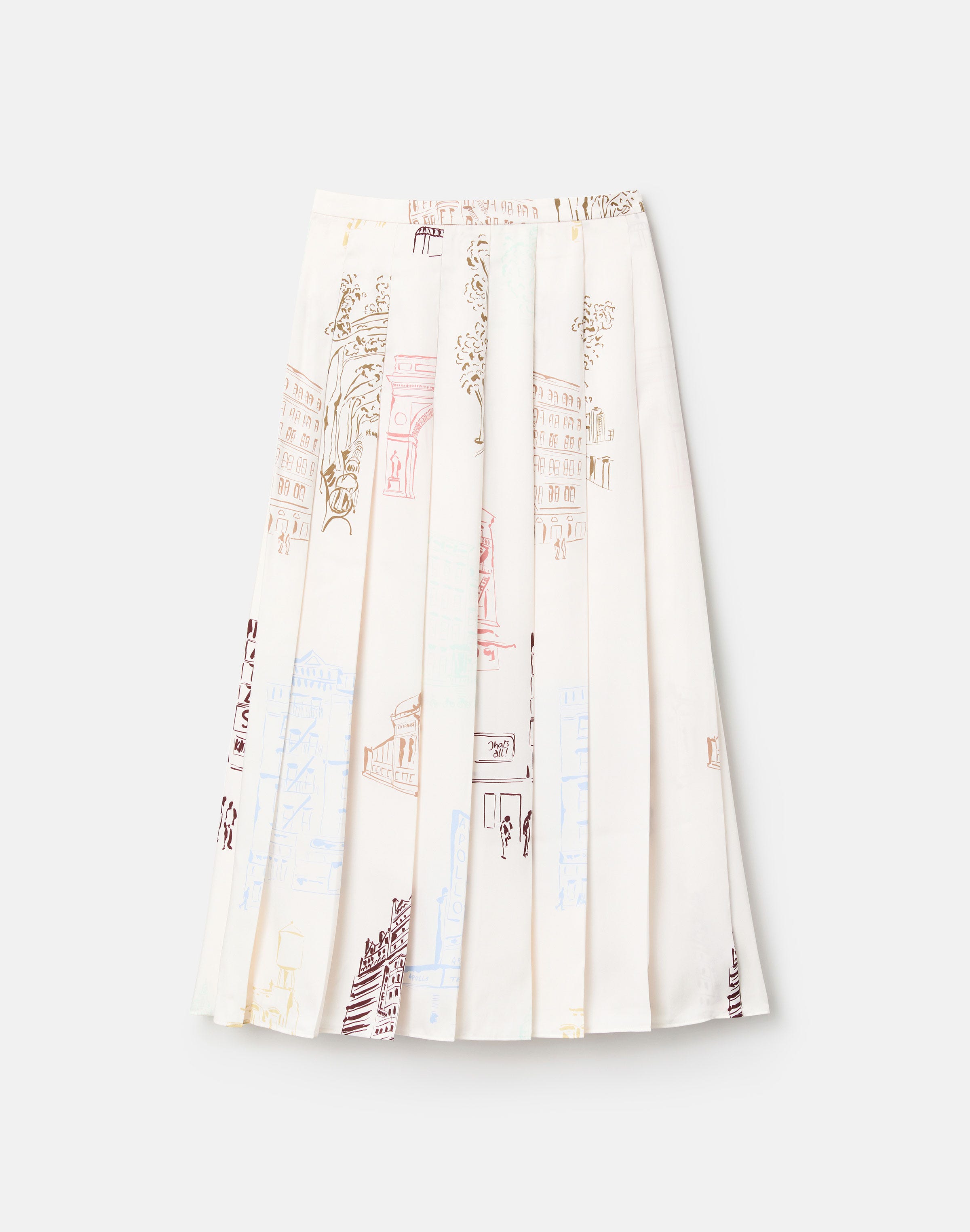 Manhattan Print Twill Pleated Midi Skirt
