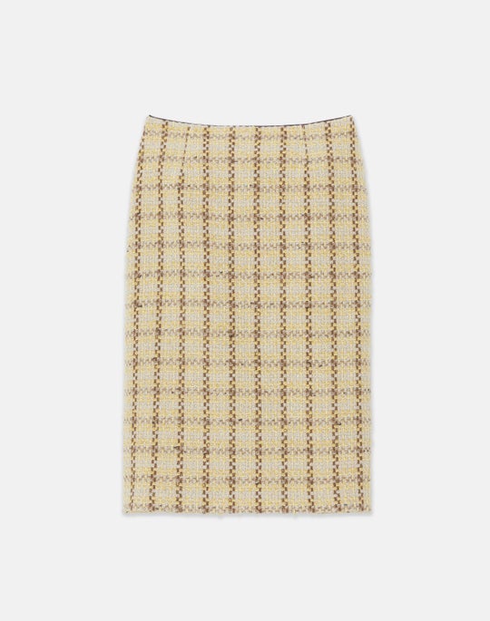Wool-Cotton Plaid Pencil Skirt