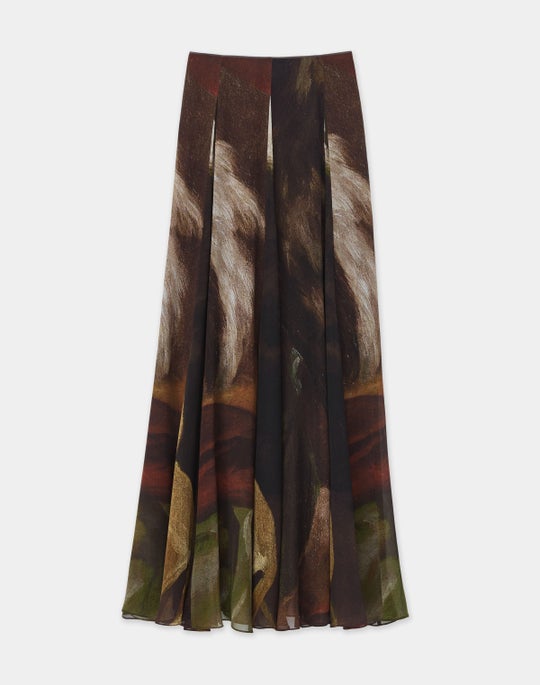 L148 X Save Venice Print Silk Georgette Floor Length Godet Skirt