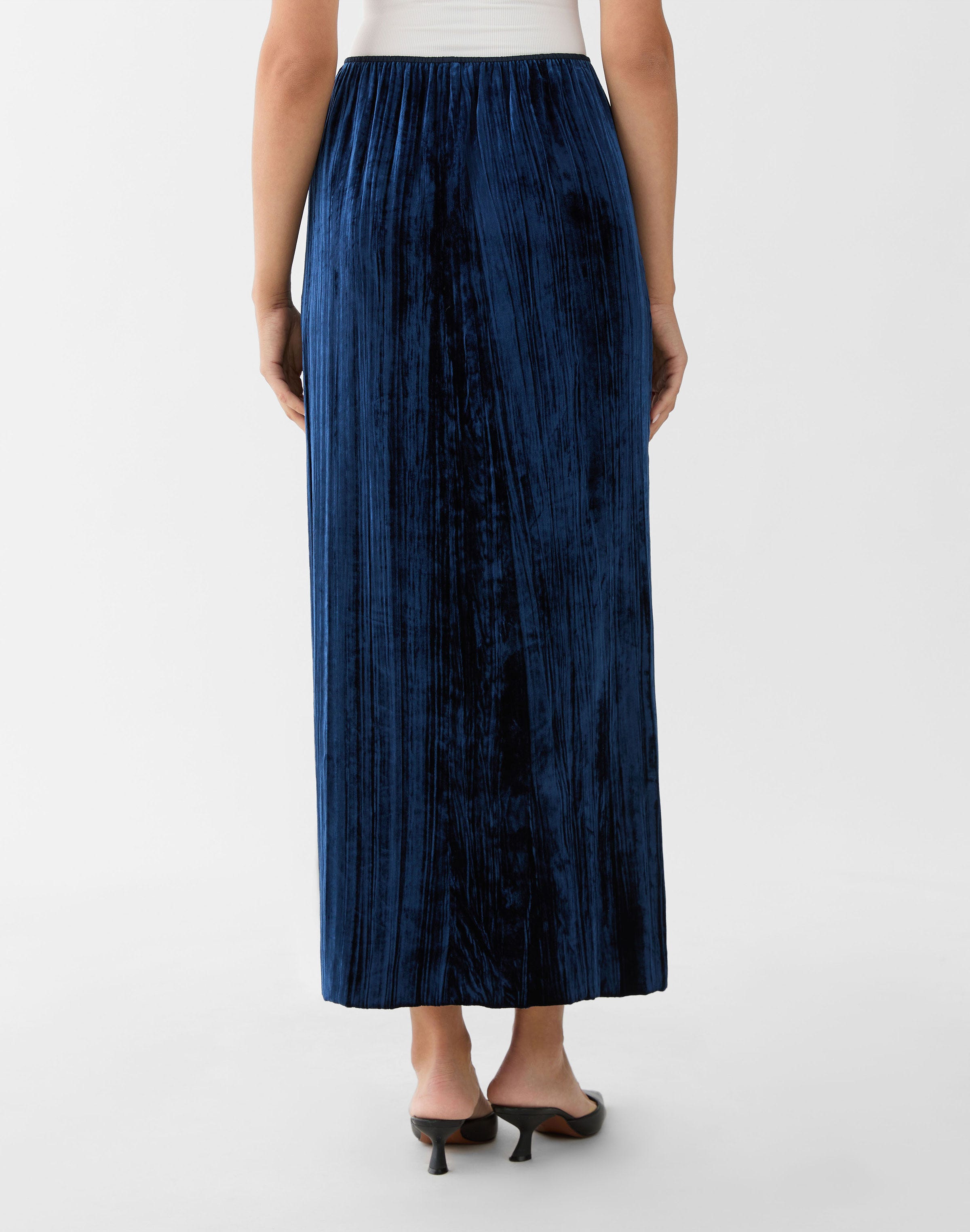 Velvet Plissé Midi Skirt