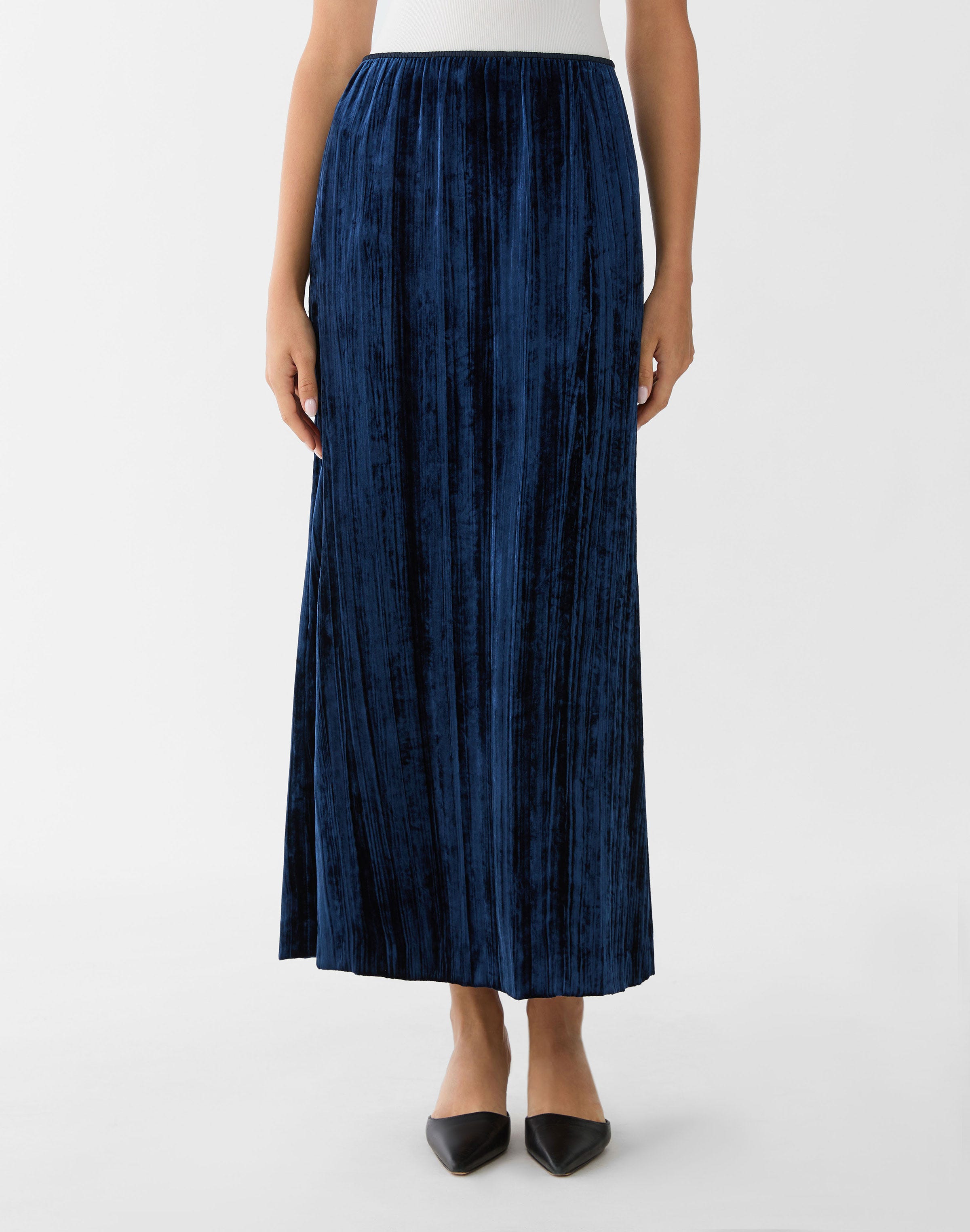 Velvet Plissé Midi Skirt