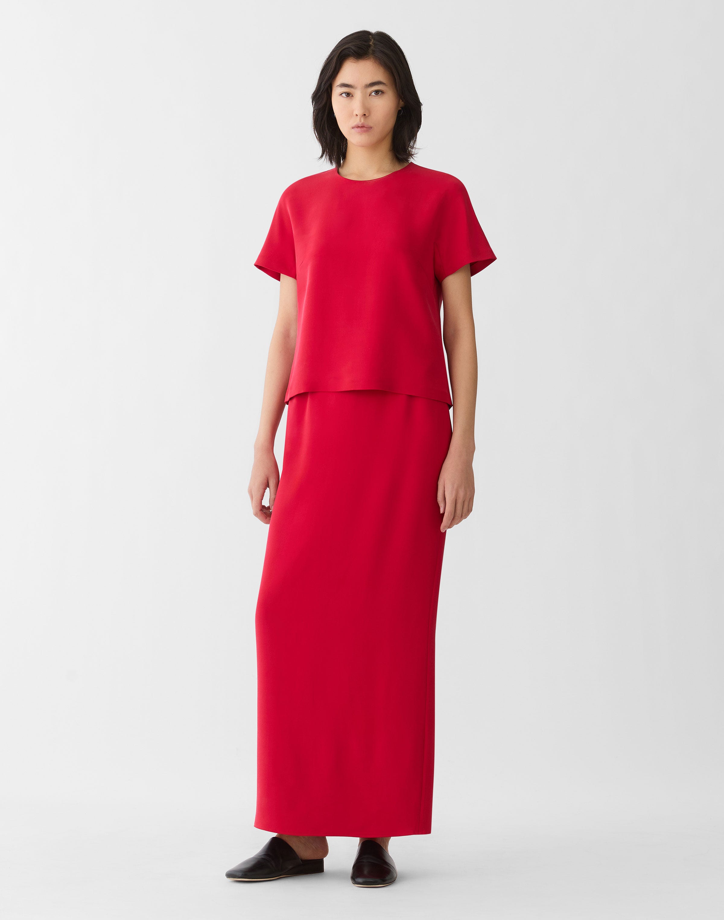 Viscose-Silk Cady Maxi Column Skirt