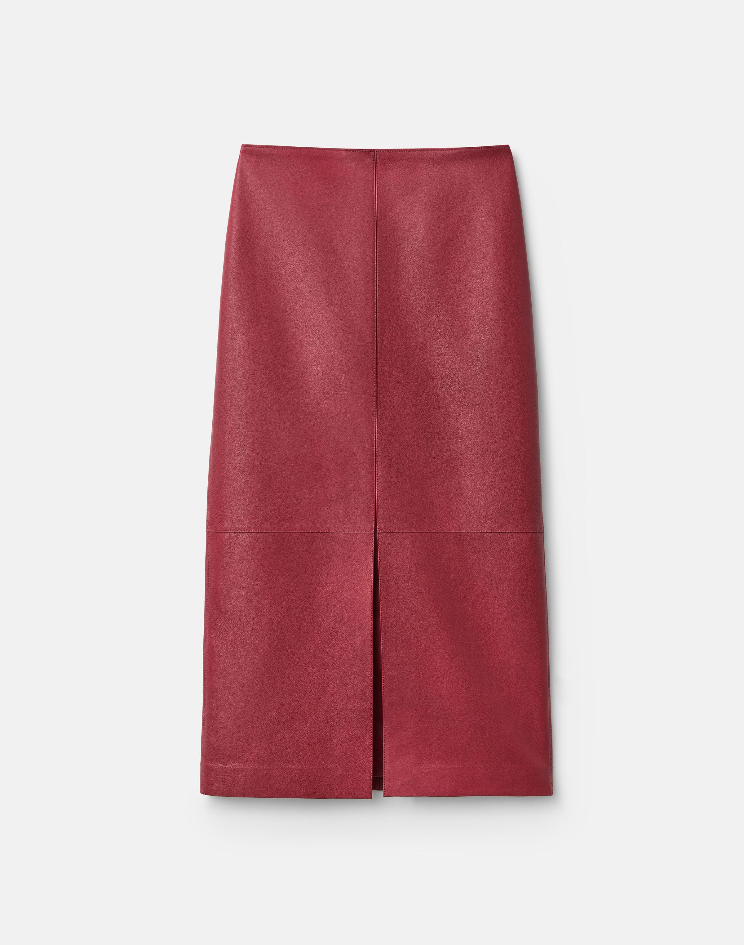 Full Grain Leather Front Slit Midi Skirt