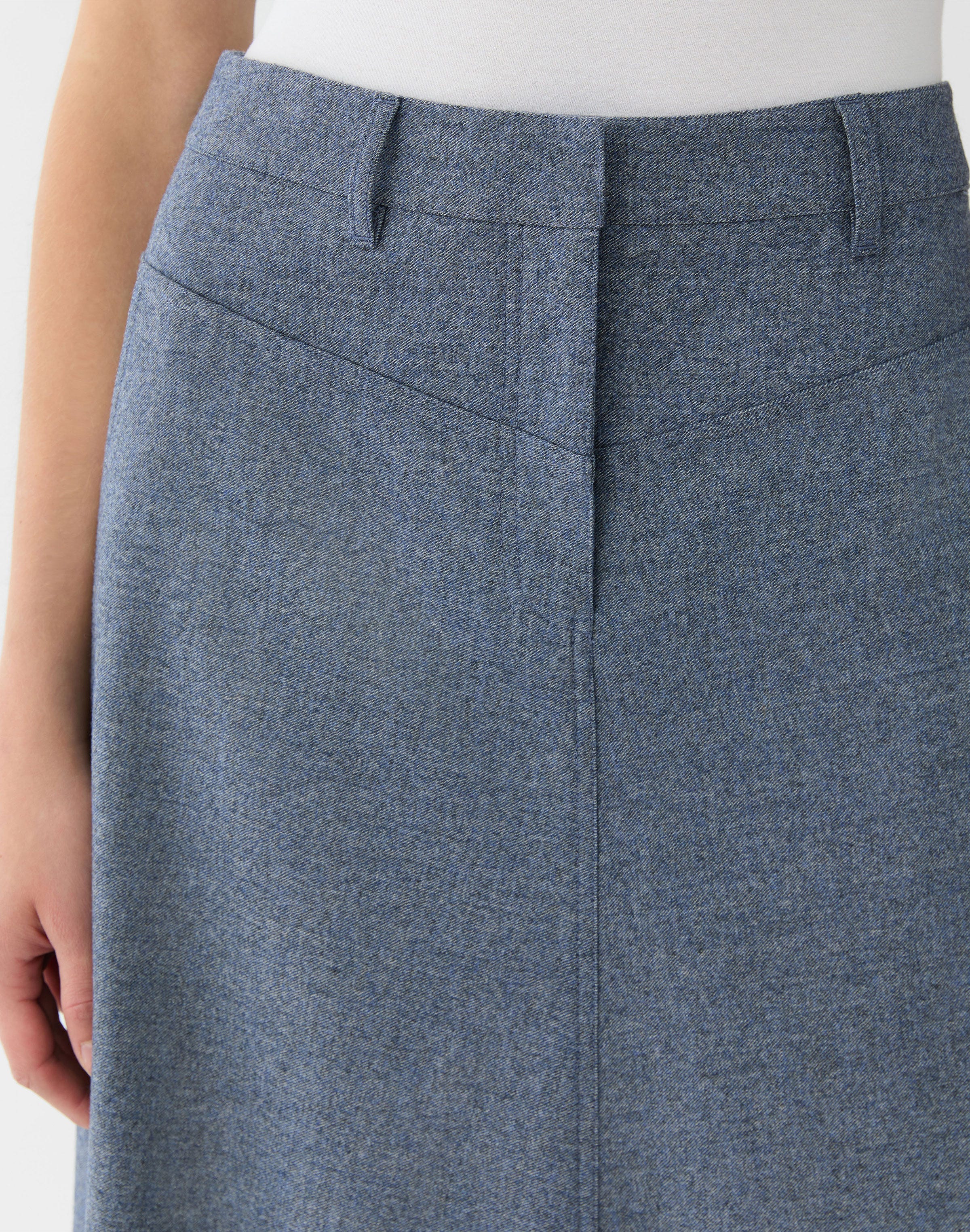 Denim-Effect Wool-Cashmere Flannel Western Skirt