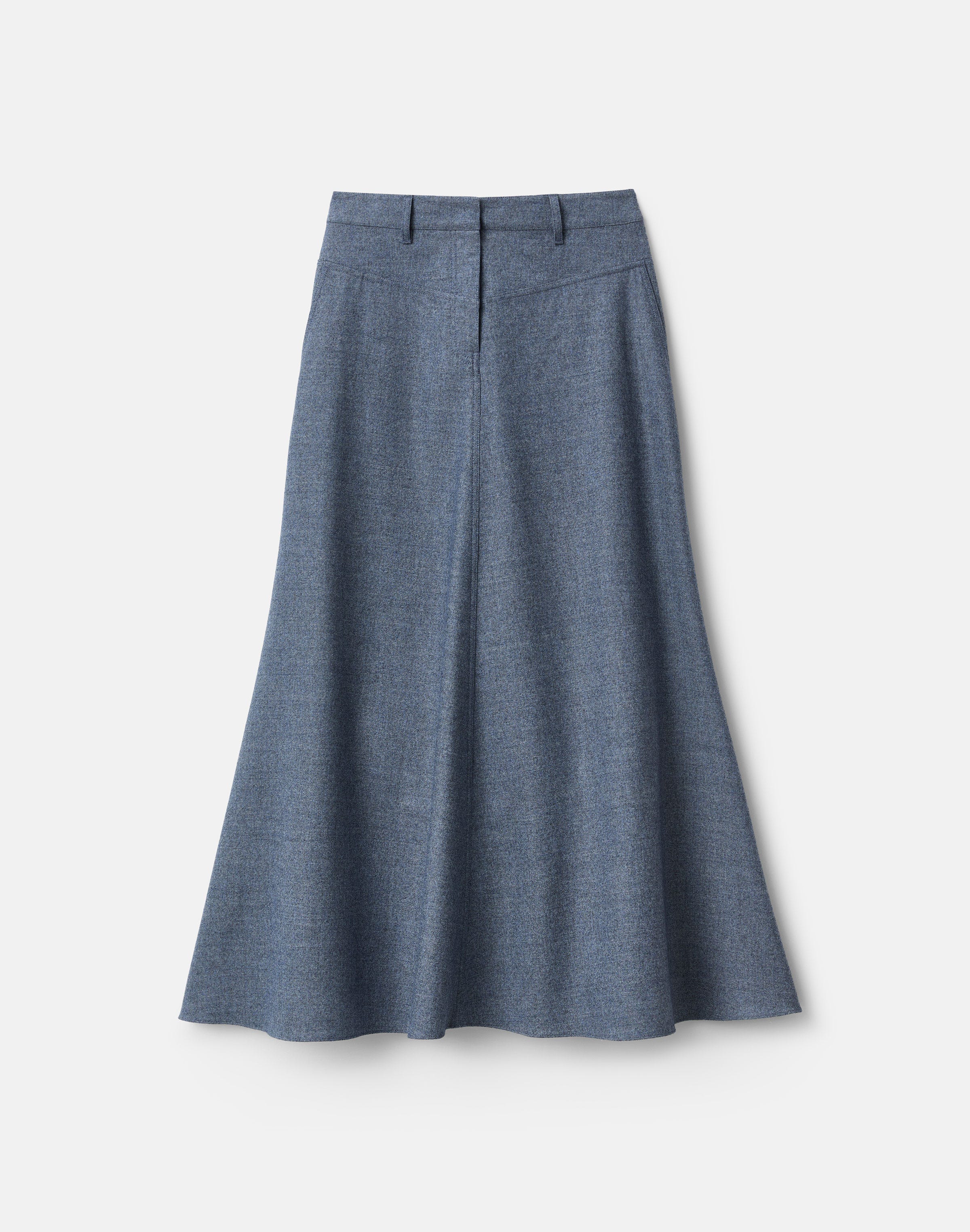 Denim-Effect Wool-Cashmere Flannel Western Skirt