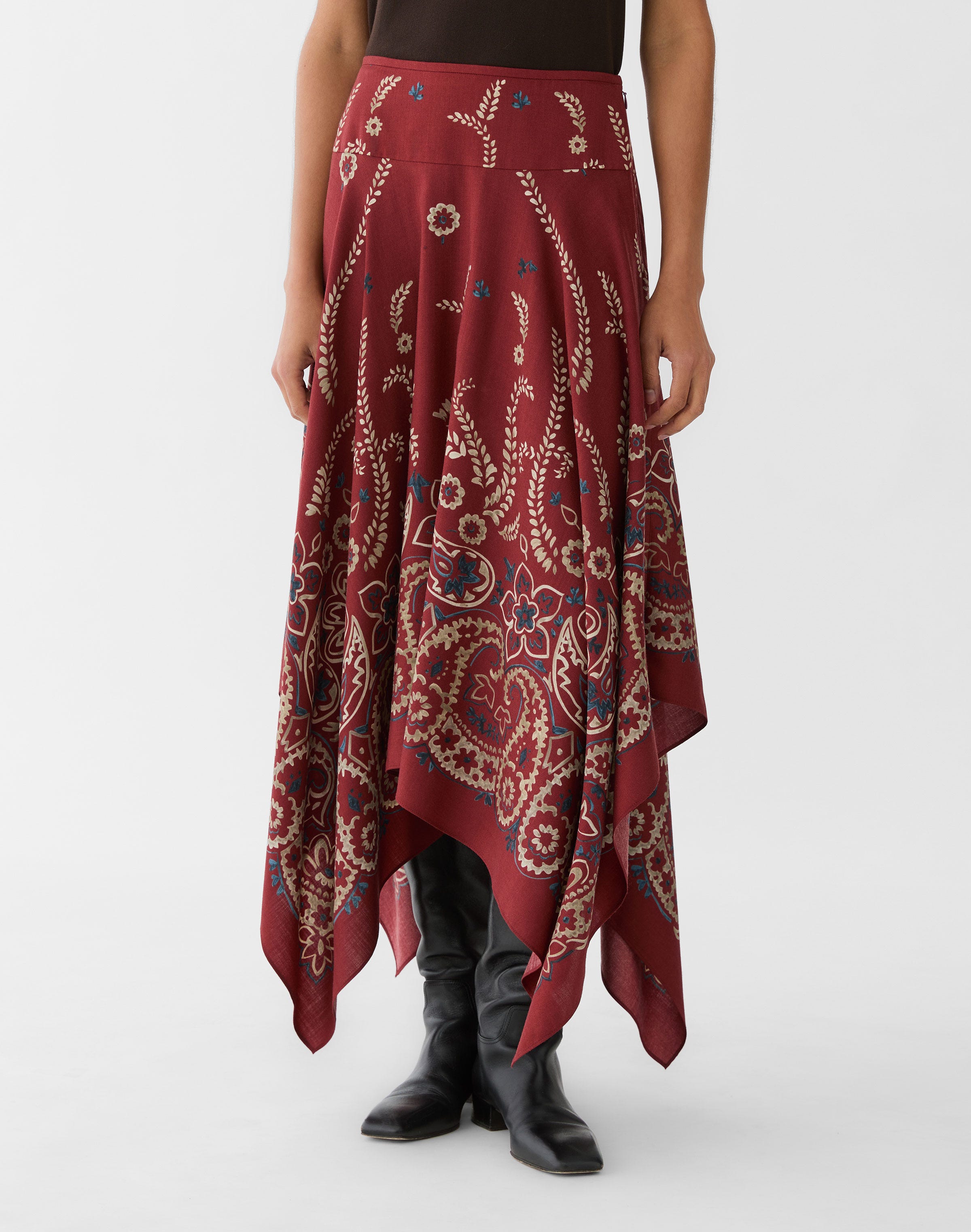 Bandana Print Wool-Silk Handkerchief Skirt