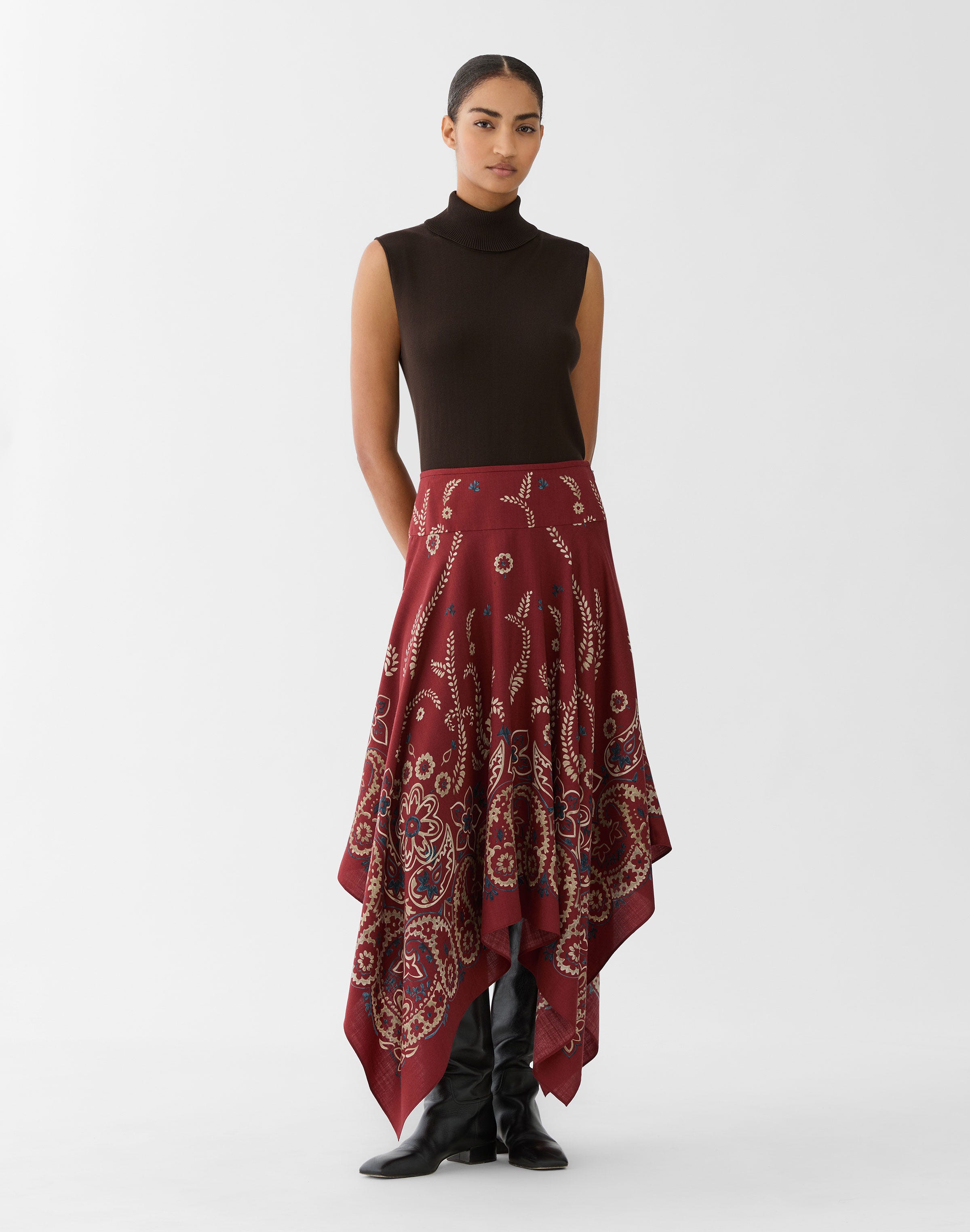 Bandana Print Wool-Silk Handkerchief Skirt