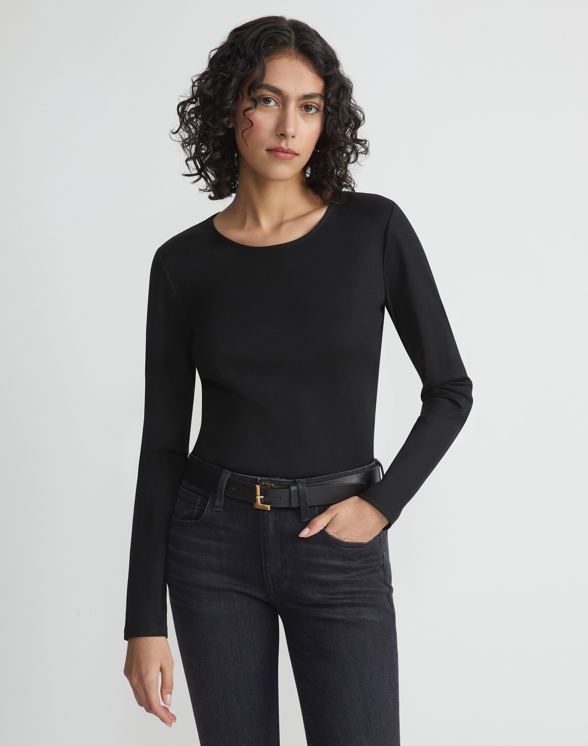 Plus-Size Cotton Rib Crewneck Long Sleeve T-Shirt