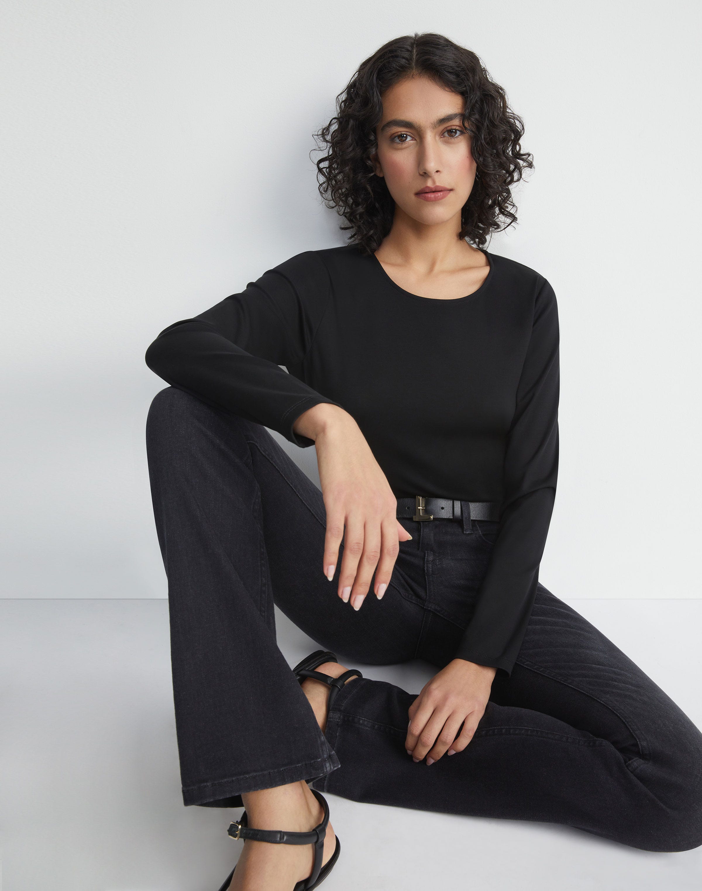 Plus-Size Cotton Rib Crewneck Long Sleeve T-Shirt